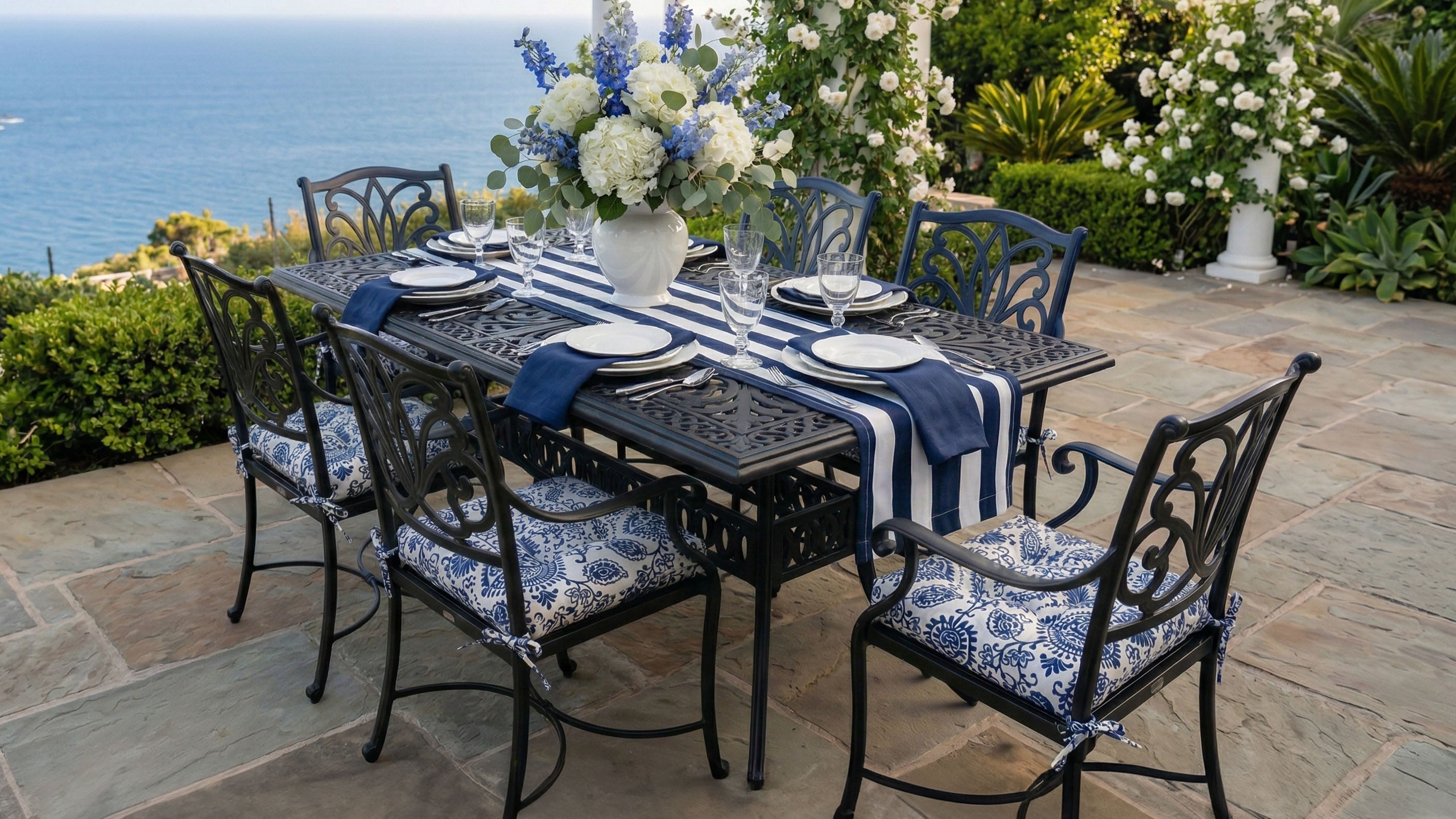 outdoor dining chair cushions on the patio