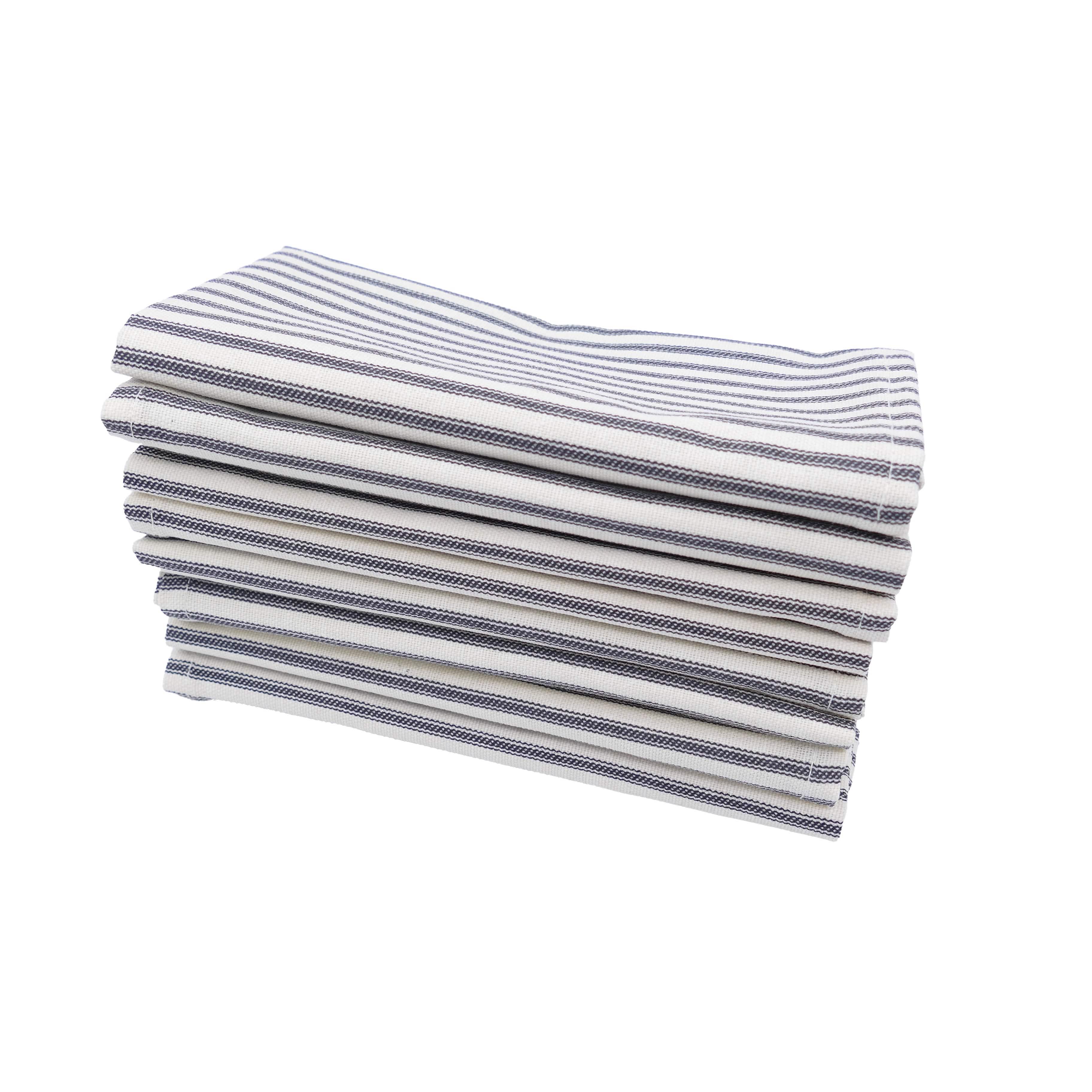 Ticking Stripe Black Cloth Napkins - Set of 8