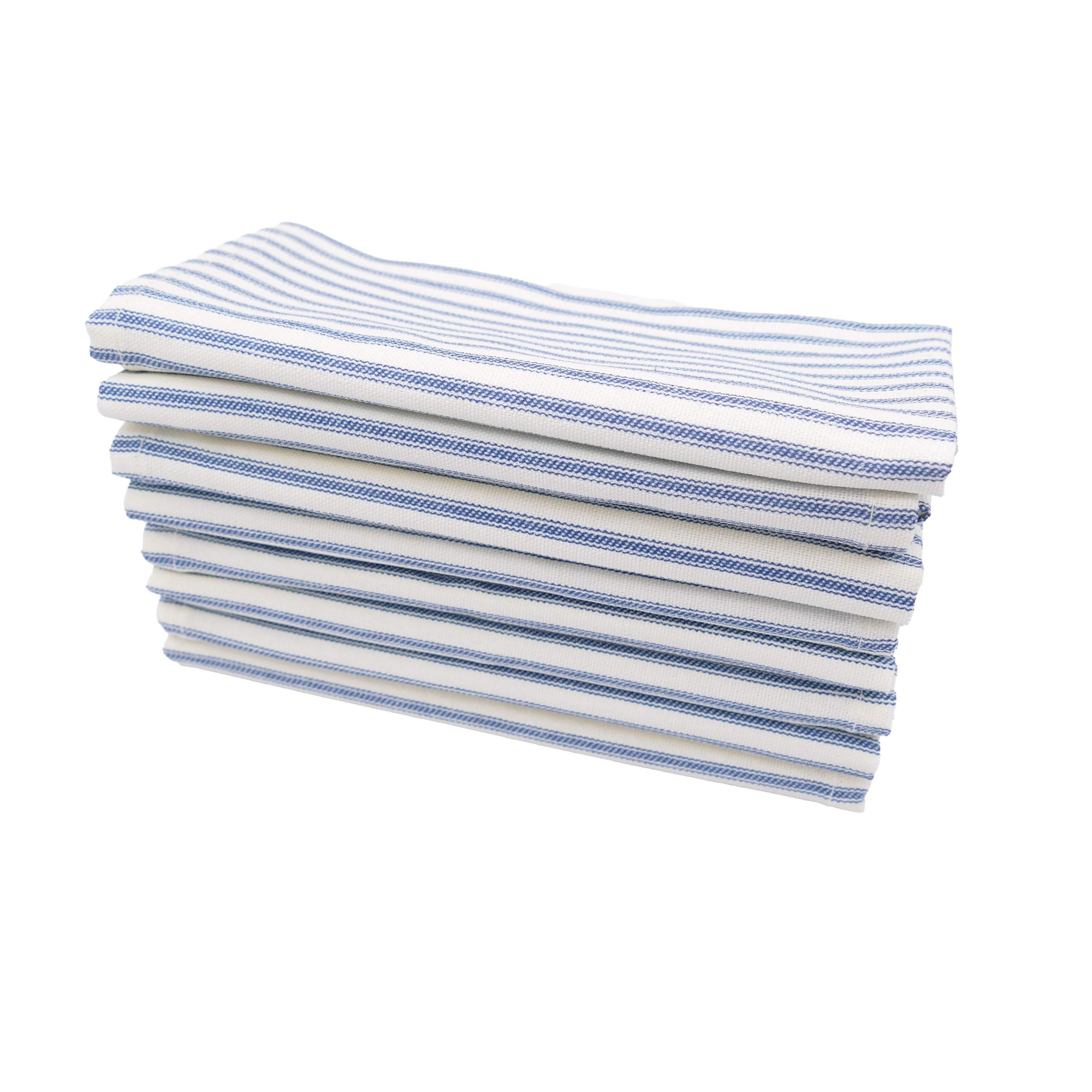 Ticking Stripe Navy Blue Cloth Napkins - Set of 8