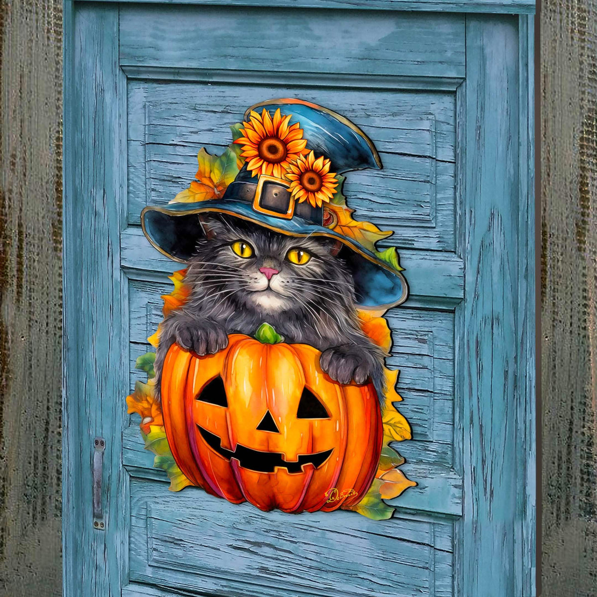 Black Cat Pumpkin Halloween Door Decor - Holiday Door Hanger