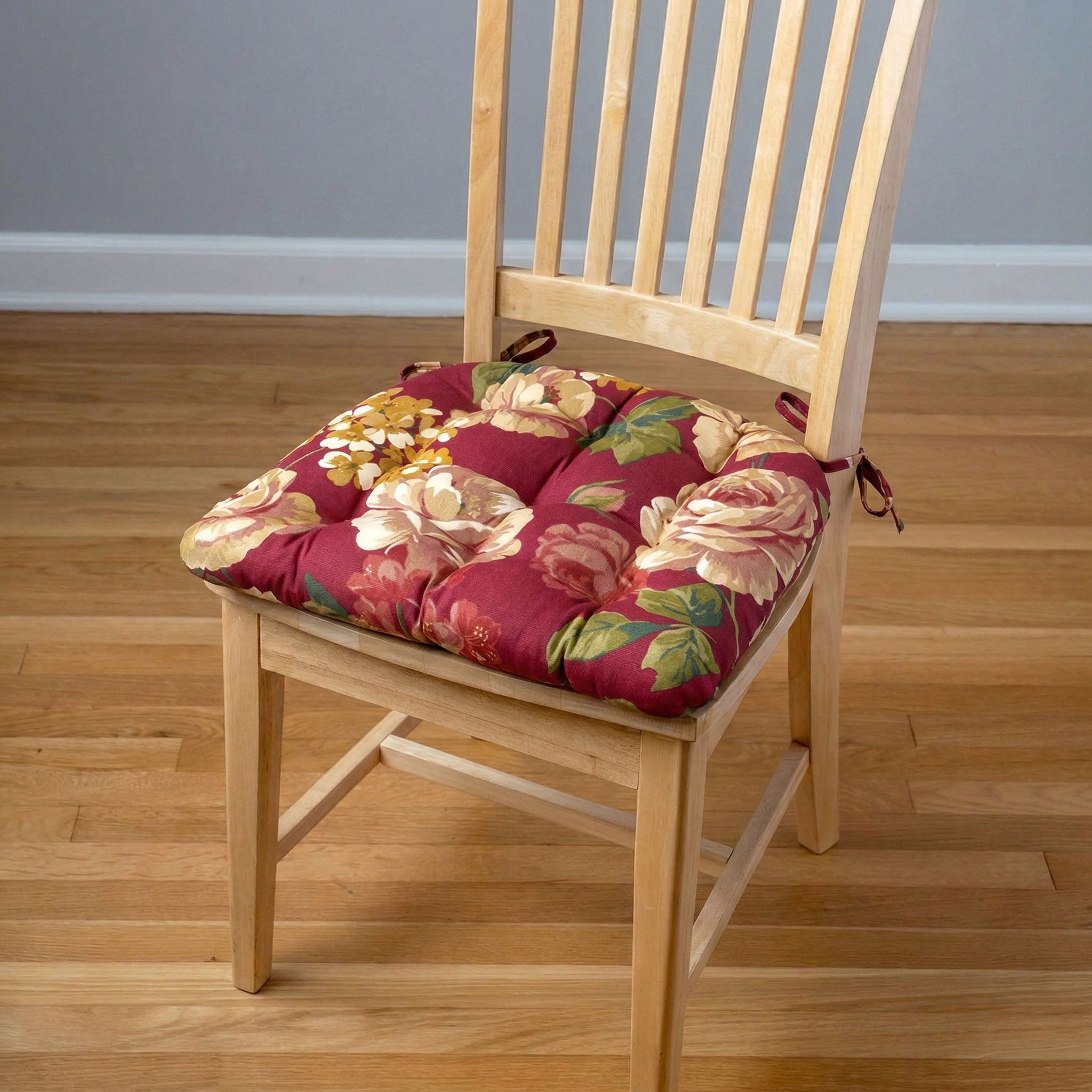 Bethanne Red Floral Dining Chair Cushions - Never Flatten Chair Cushion