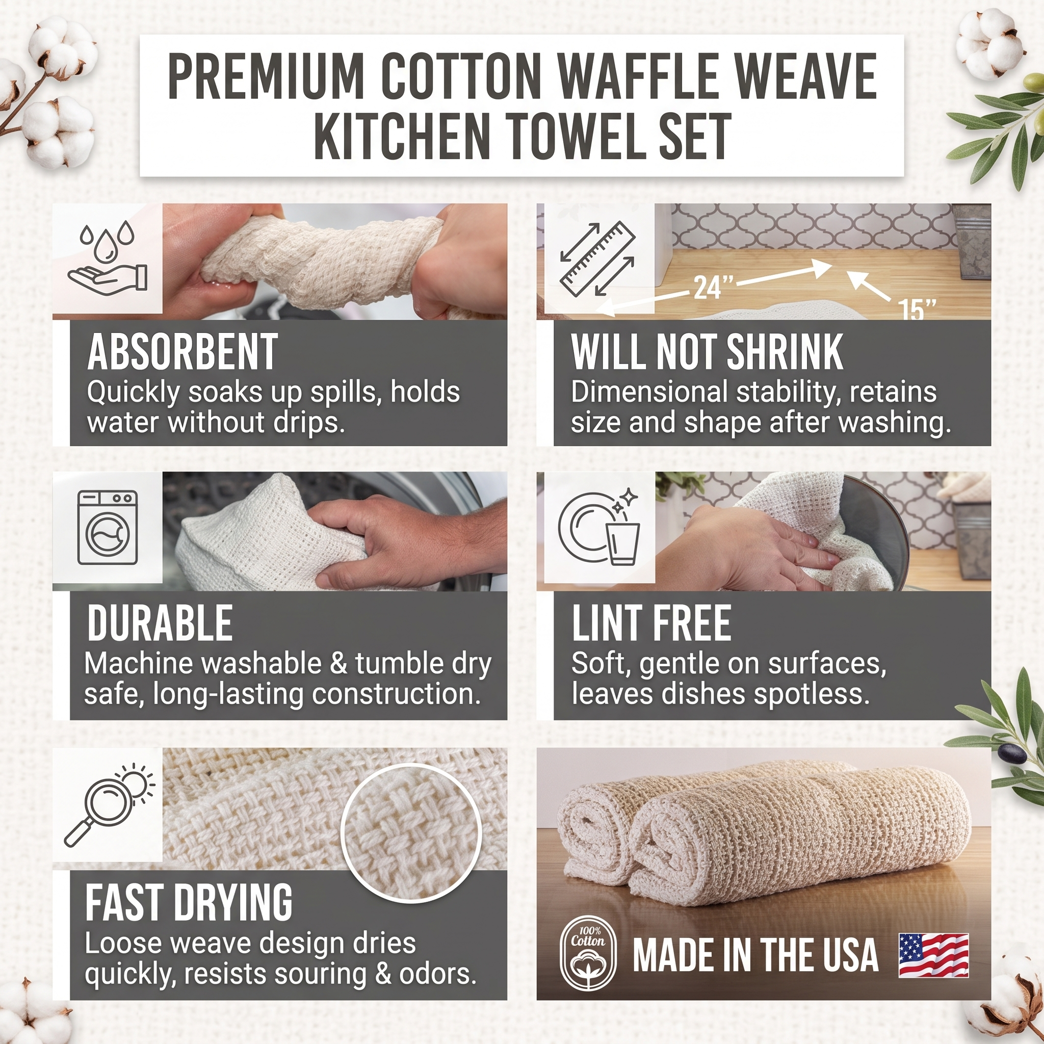 Starter Kit 100% Cotton Dishcloth 11" x 11" (4), Kitchen Towel 24" x 15" (2), Dish Soaps (1 Each Scent)