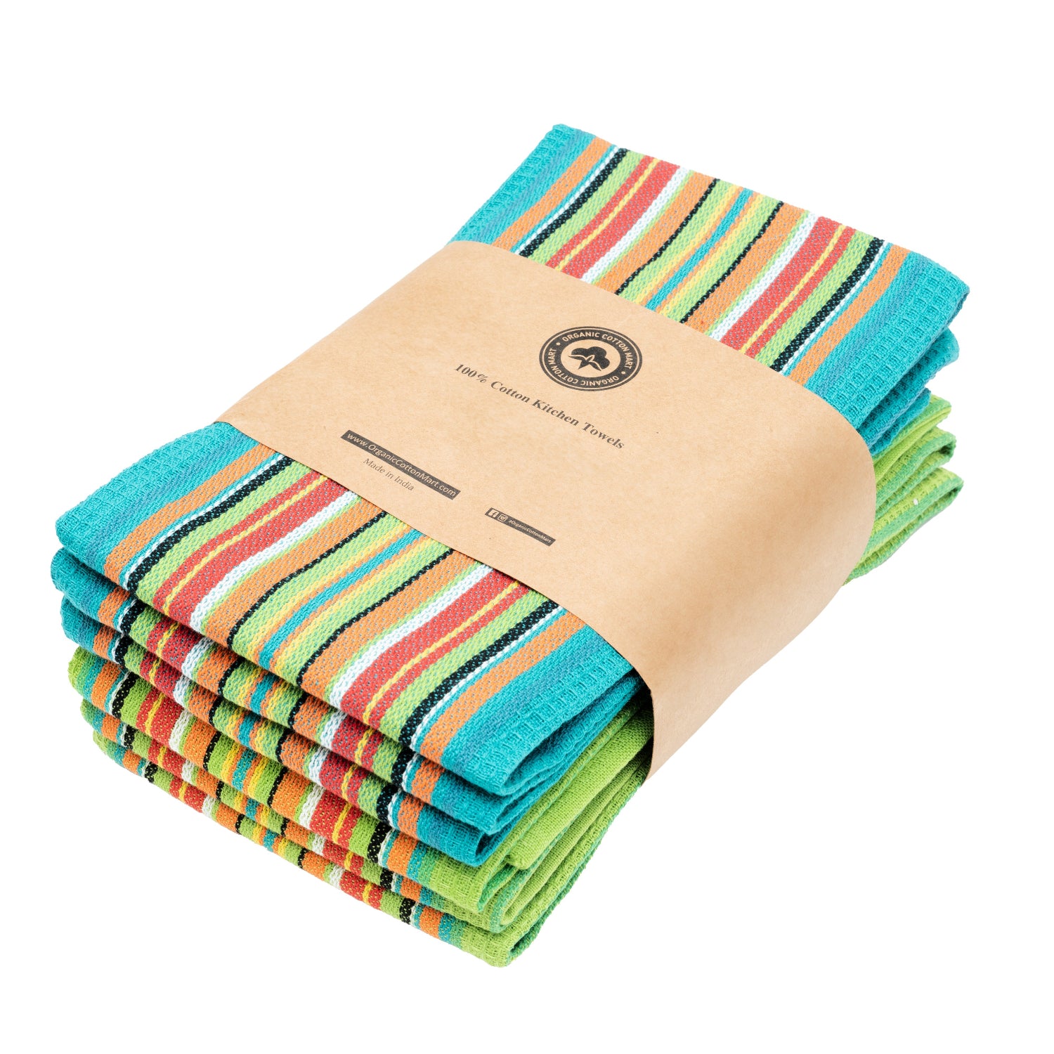 Salsa Stripe Kitchen Towels - 100% Cotton, Machine Washable, Waffle Weave