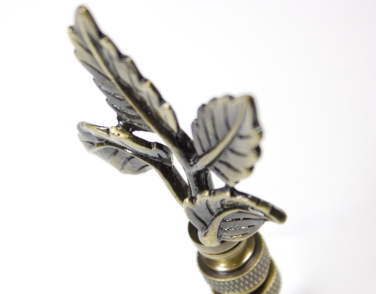 Leaves Lamp Finial - Antique Brass Metal, 3"h