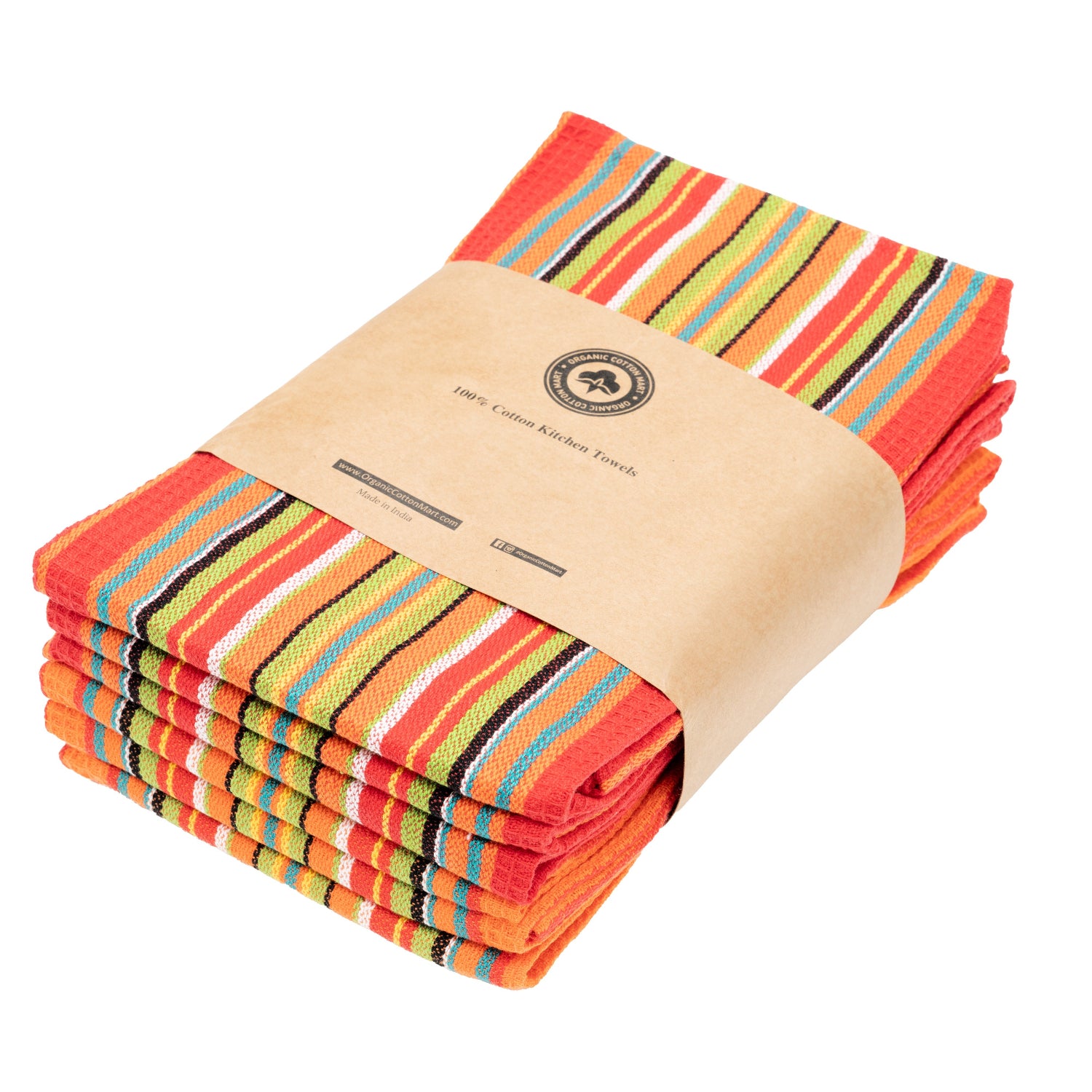 Salsa Stripe Kitchen Towels - 100% Cotton, Machine Washable, Waffle Weave