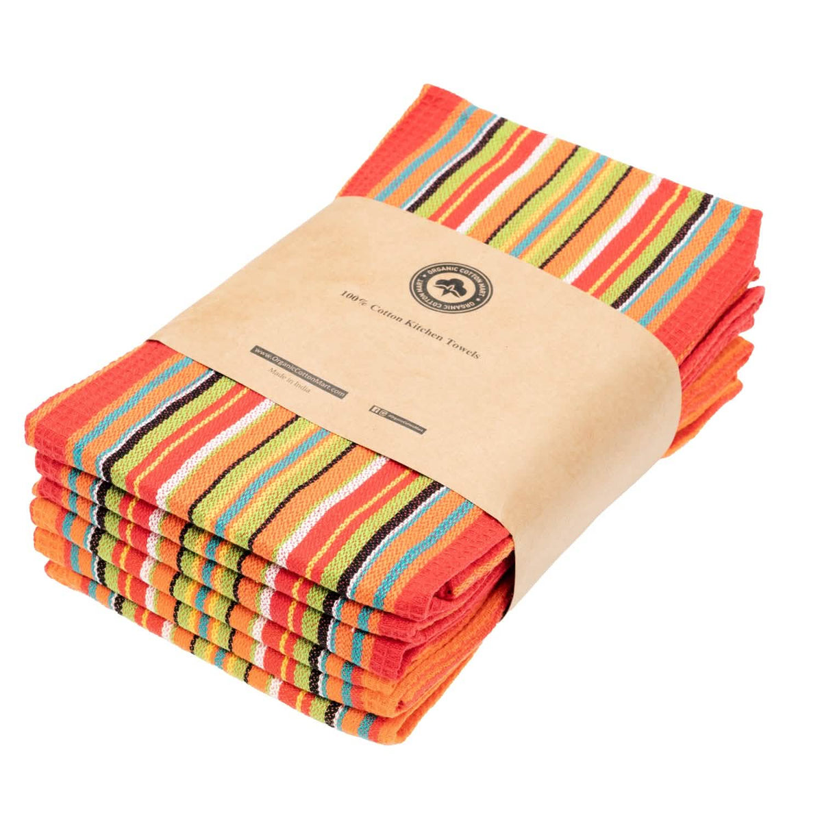 Salsa Stripe Kitchen Towels - 100% Cotton, Machine Washable, Waffle Weave
