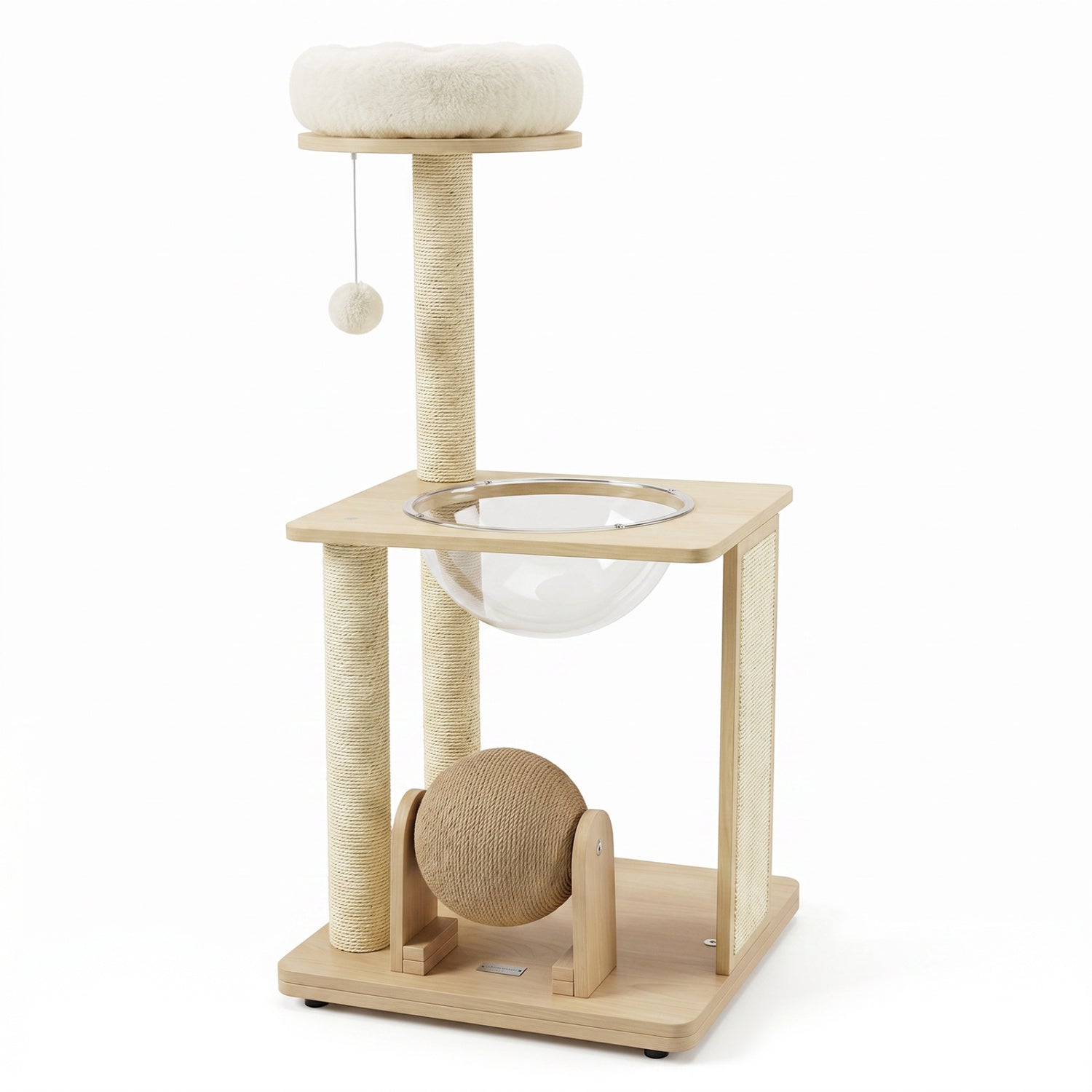 Cat Tree with Space Capsule & Sisal Scratching Posts - 40" Tall, Solid Wood Base