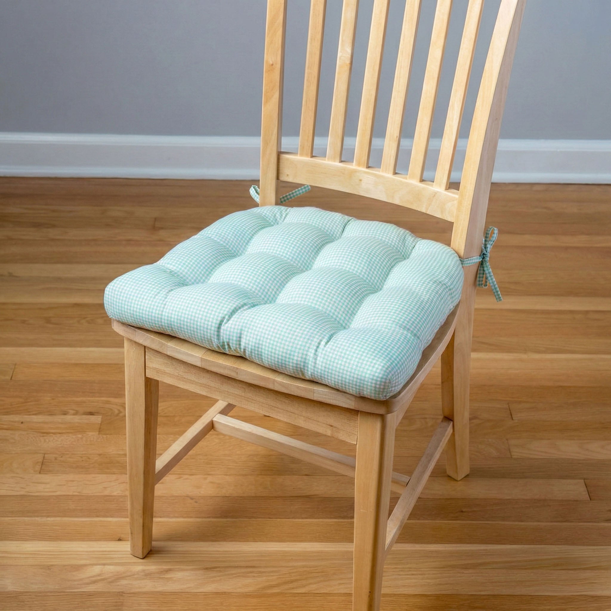 Madrid Aqua Gingham Dining Chair Pads - Latex Foam Fill, Reversible