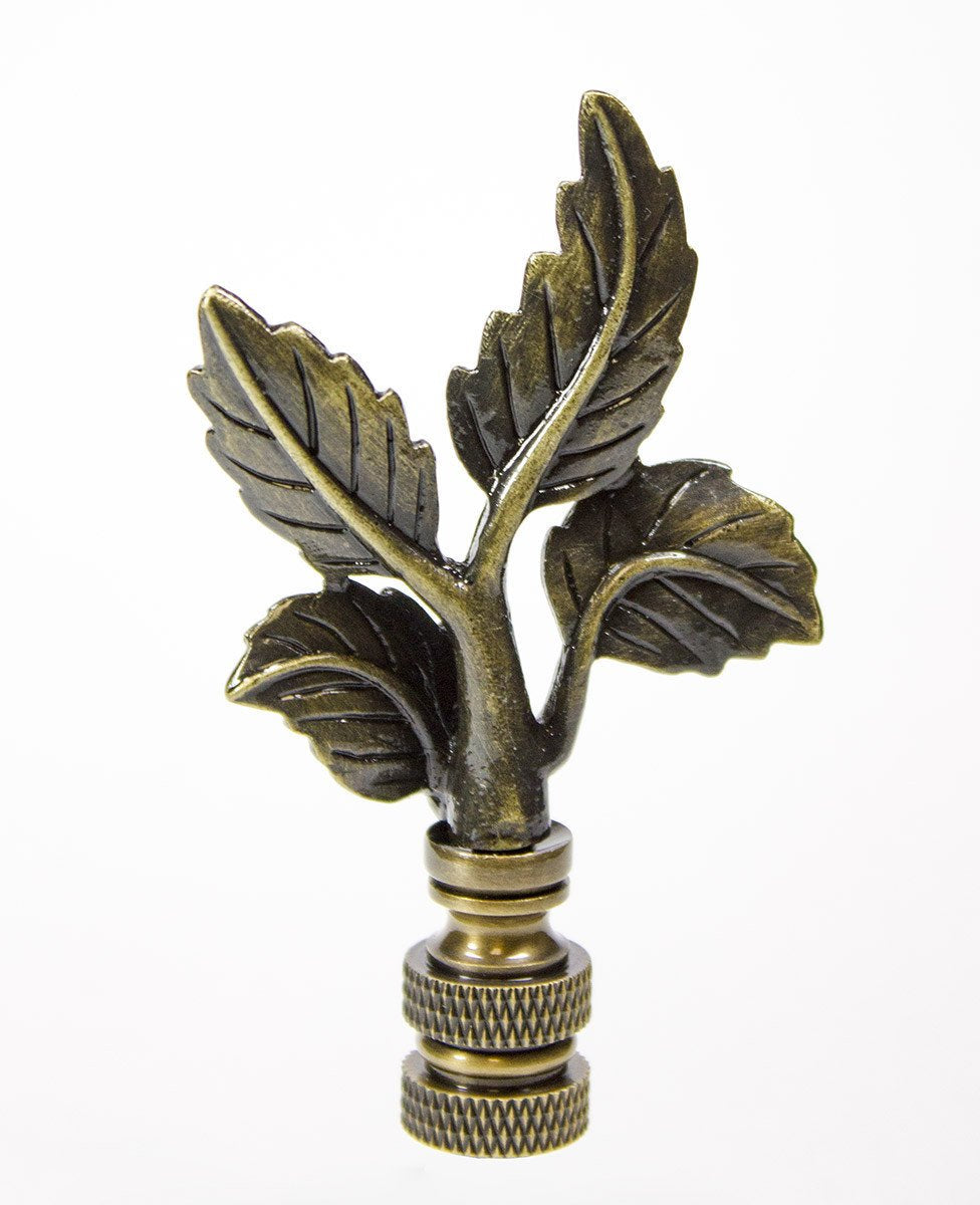 Leaves Lamp Finial - Antique Brass Metal, 3"h