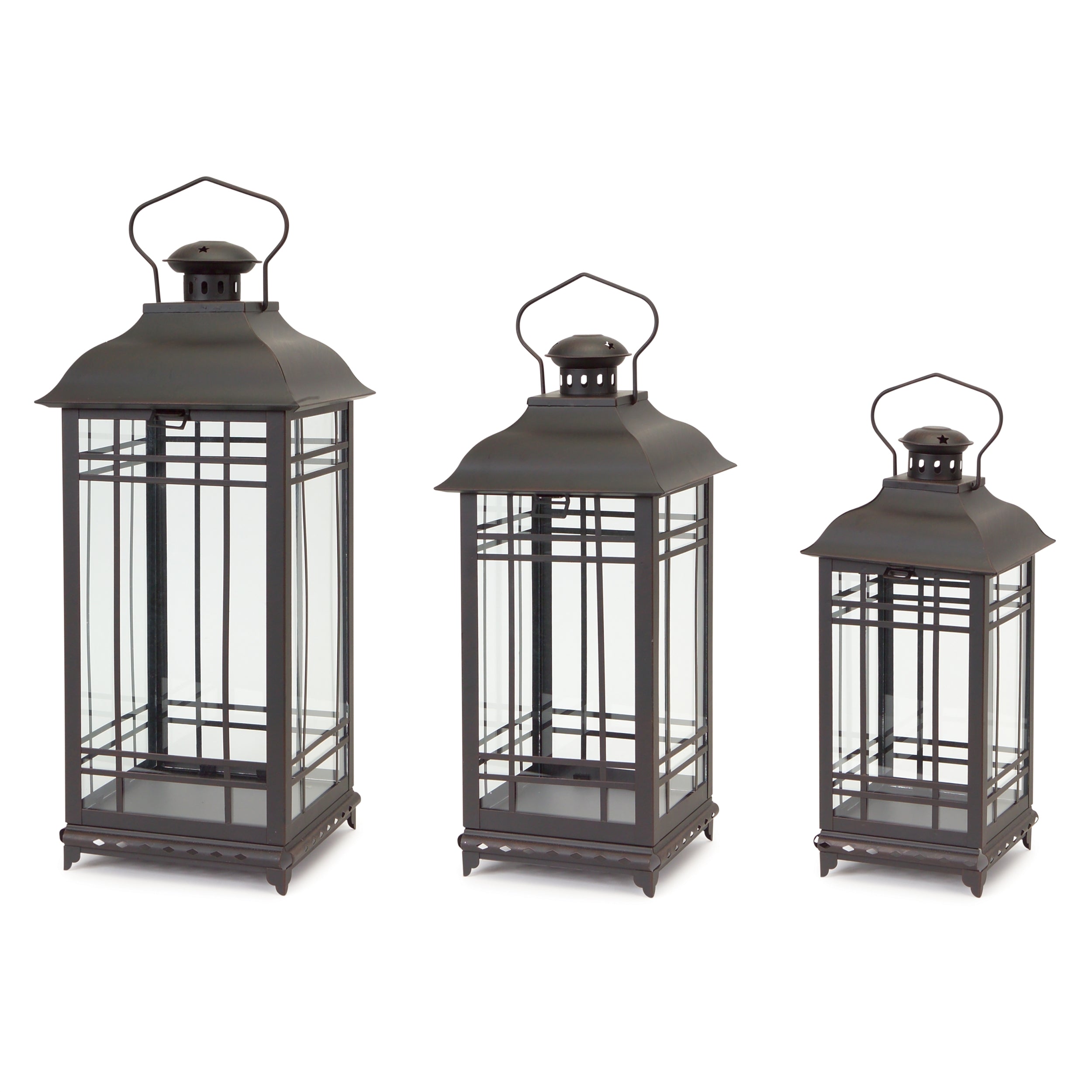 Classic Farmhouse Black Metal Lanterns - Set of Three