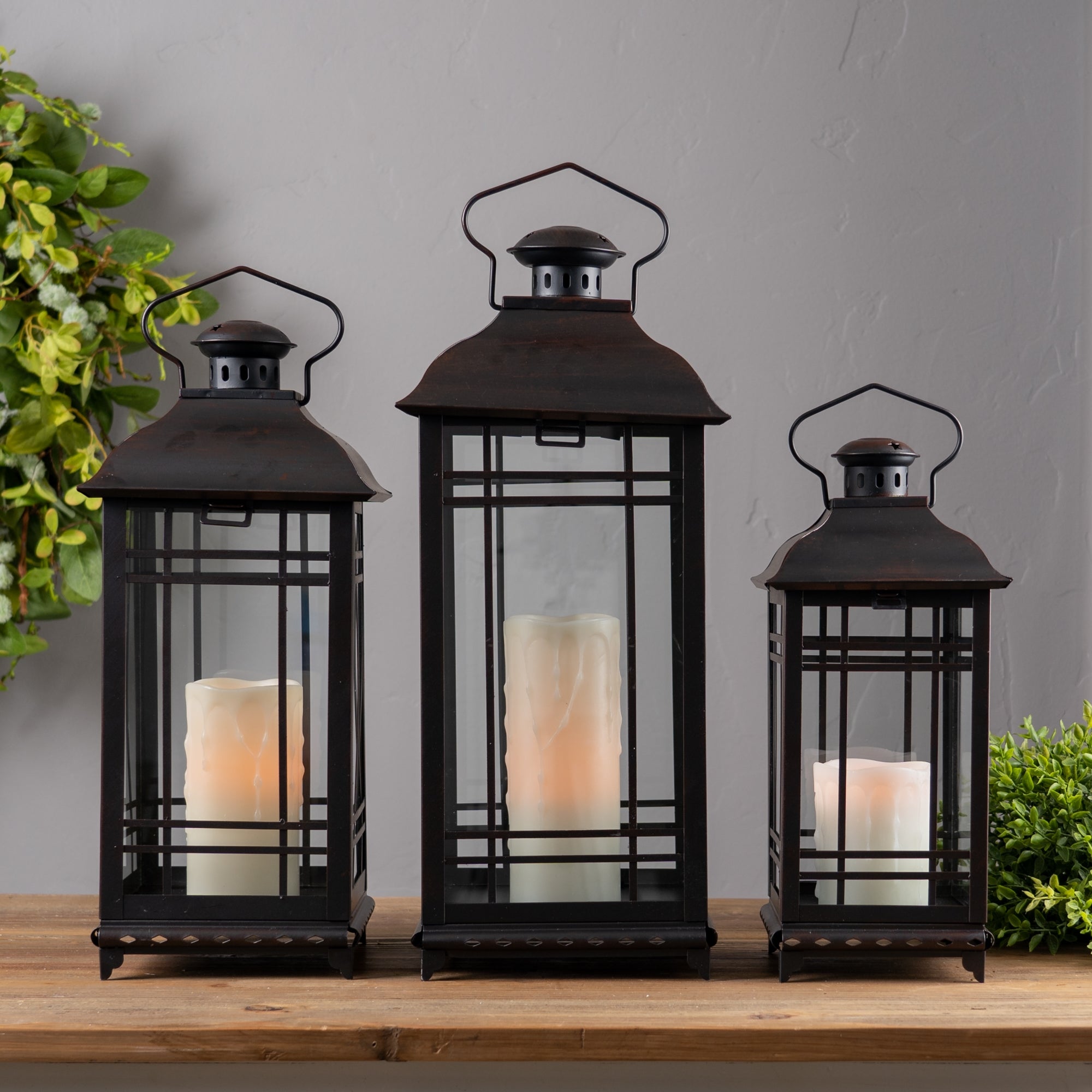 Classic Farmhouse Black Metal Lanterns - Set of Three