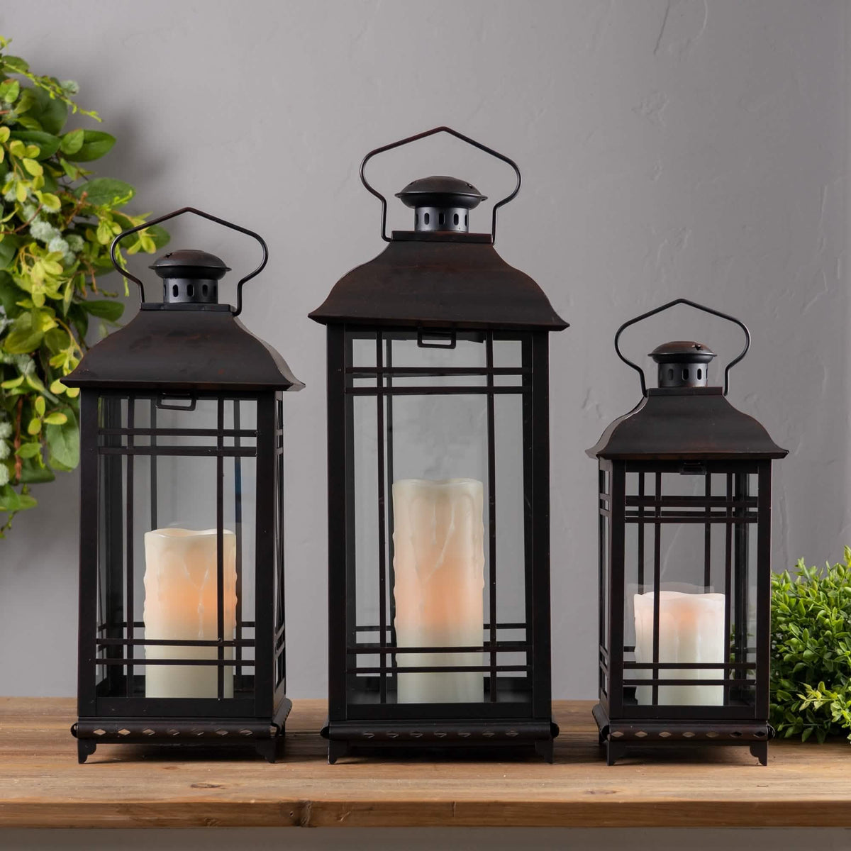 Classic Farmhouse Black Metal Lanterns - Set of Three