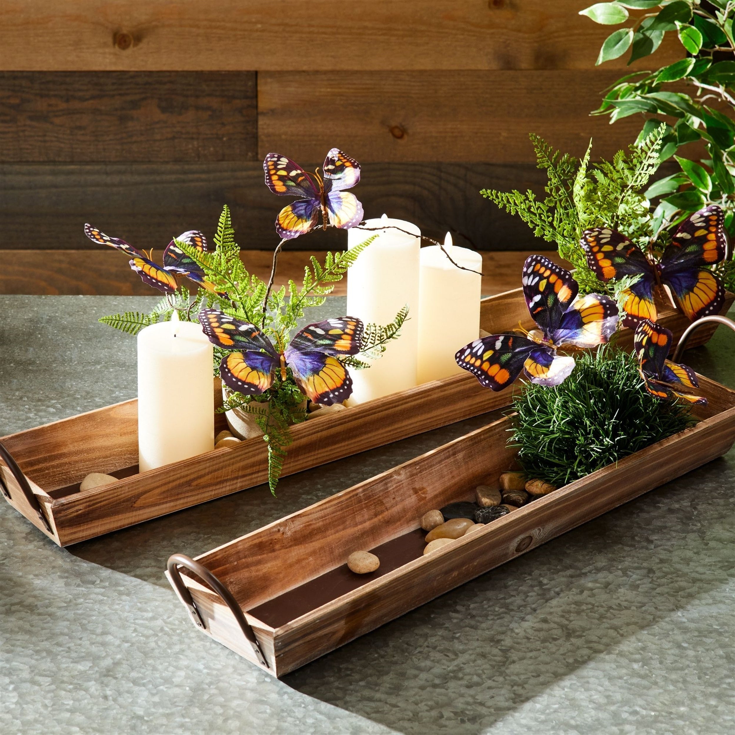 Barnwood Serving Trays with Handles, Farmhouse Decor - Set of 2