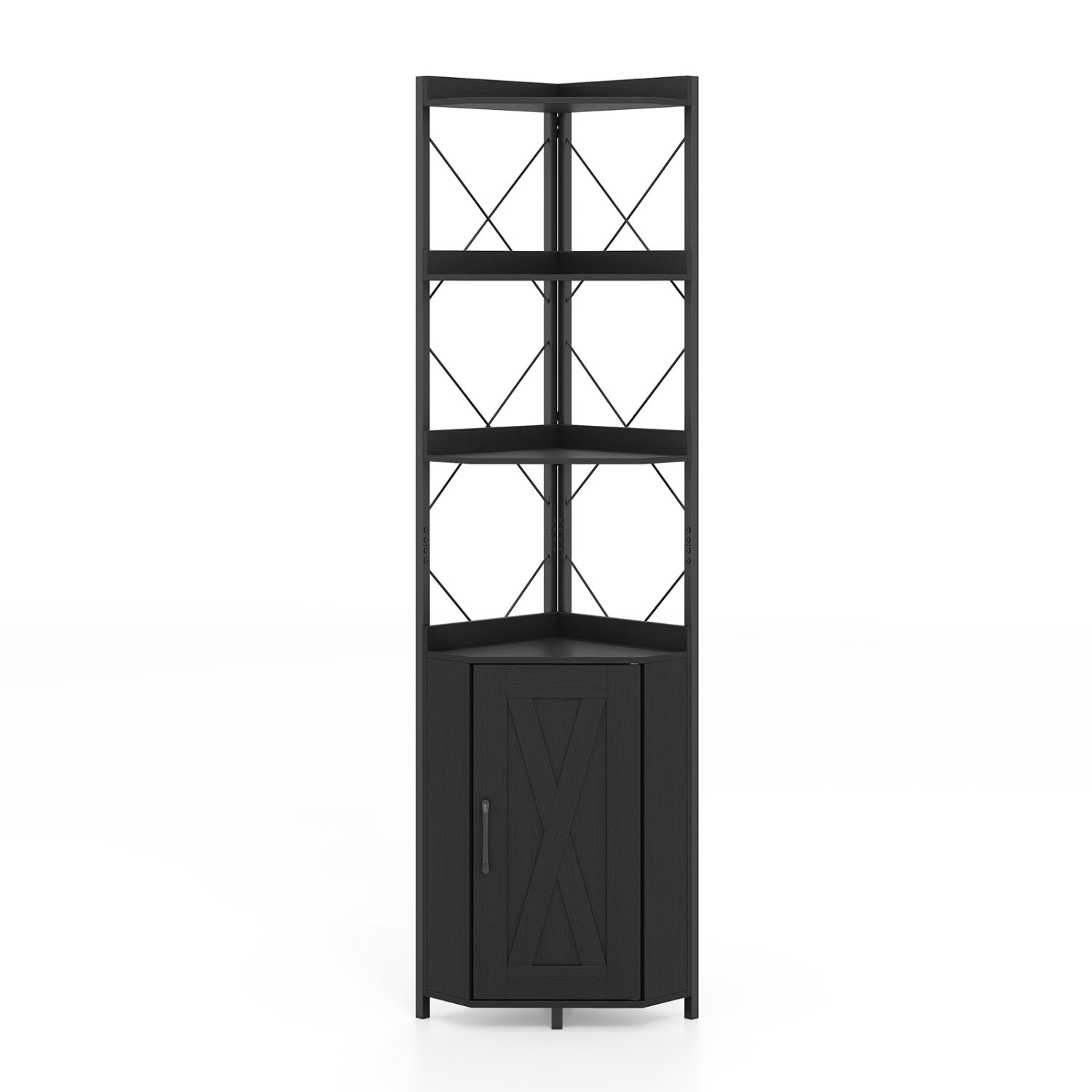 Corner Bookshelf with Cabinet, 6-Tier - 71" Tall, Metal Frame