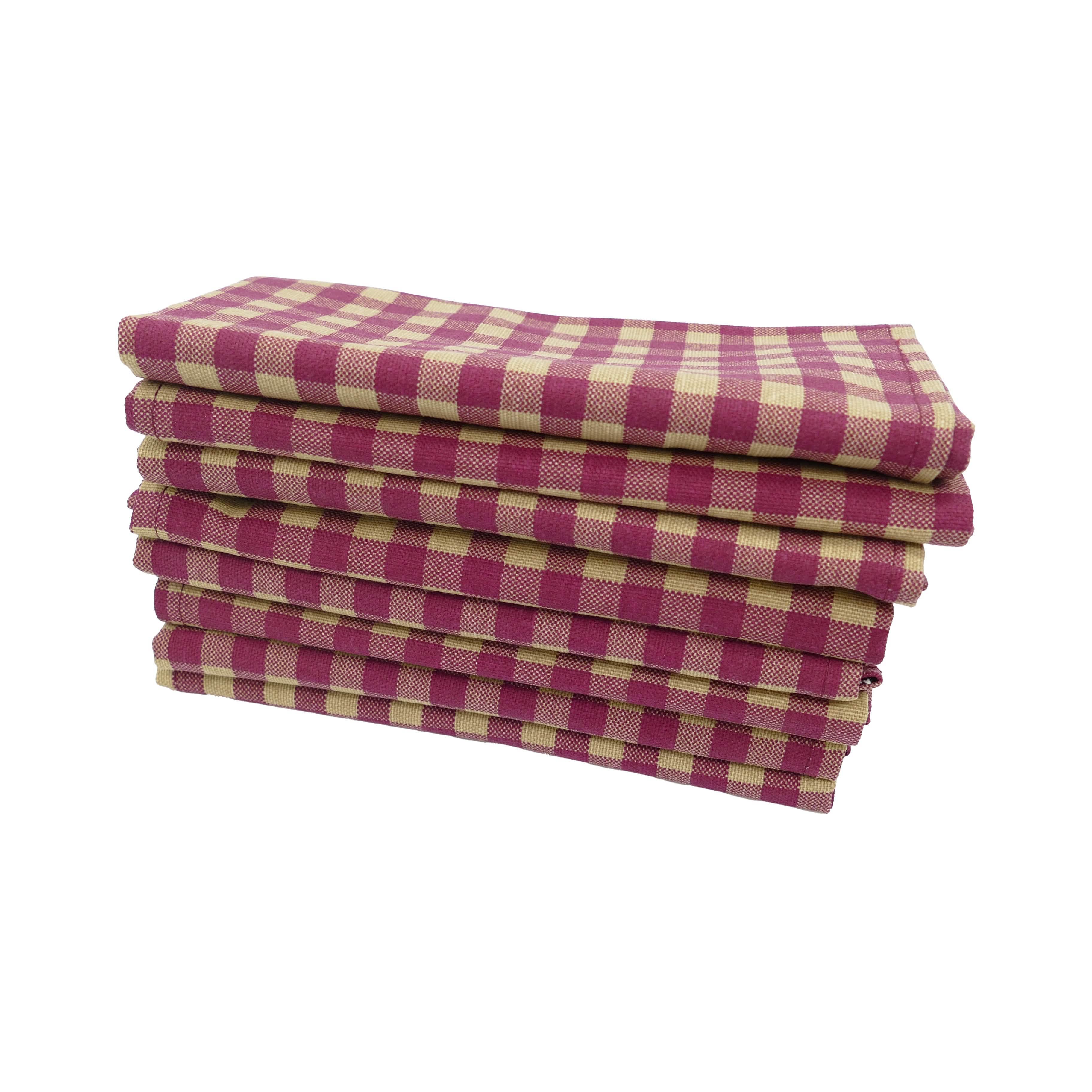 Farmhouse Check Dark Red and Tan Cloth Napkins - Set of 8