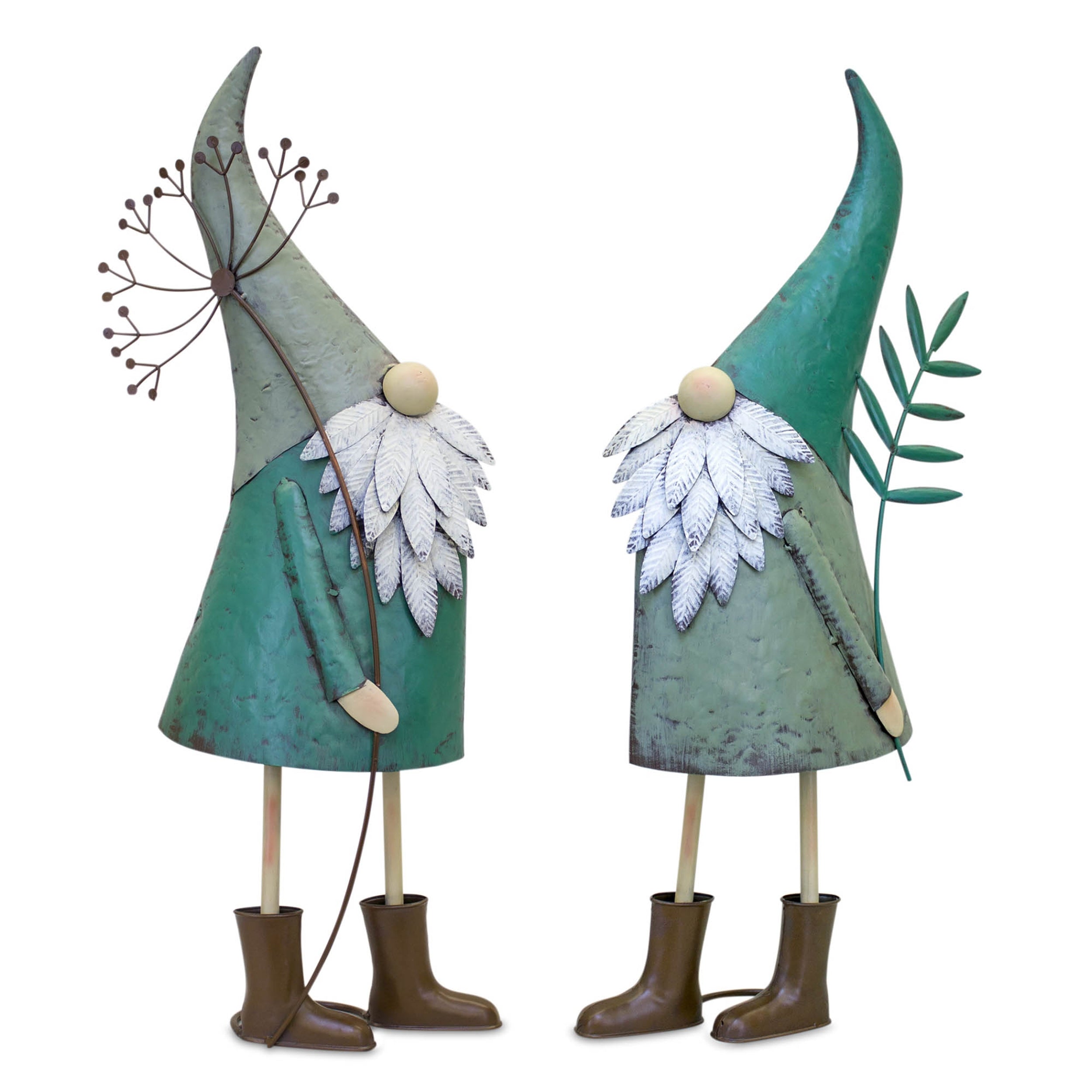 Garden Gnomes with Flowers, Iron - Set of 2
