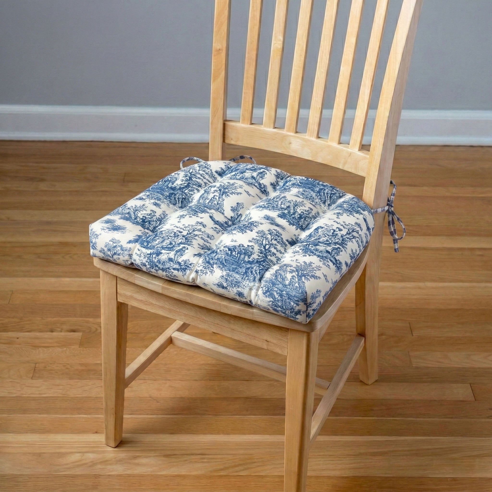 Jamille Toile Blue Dining Chair Pads - Latex Foam Fill - Made in USA - 100% Cotton