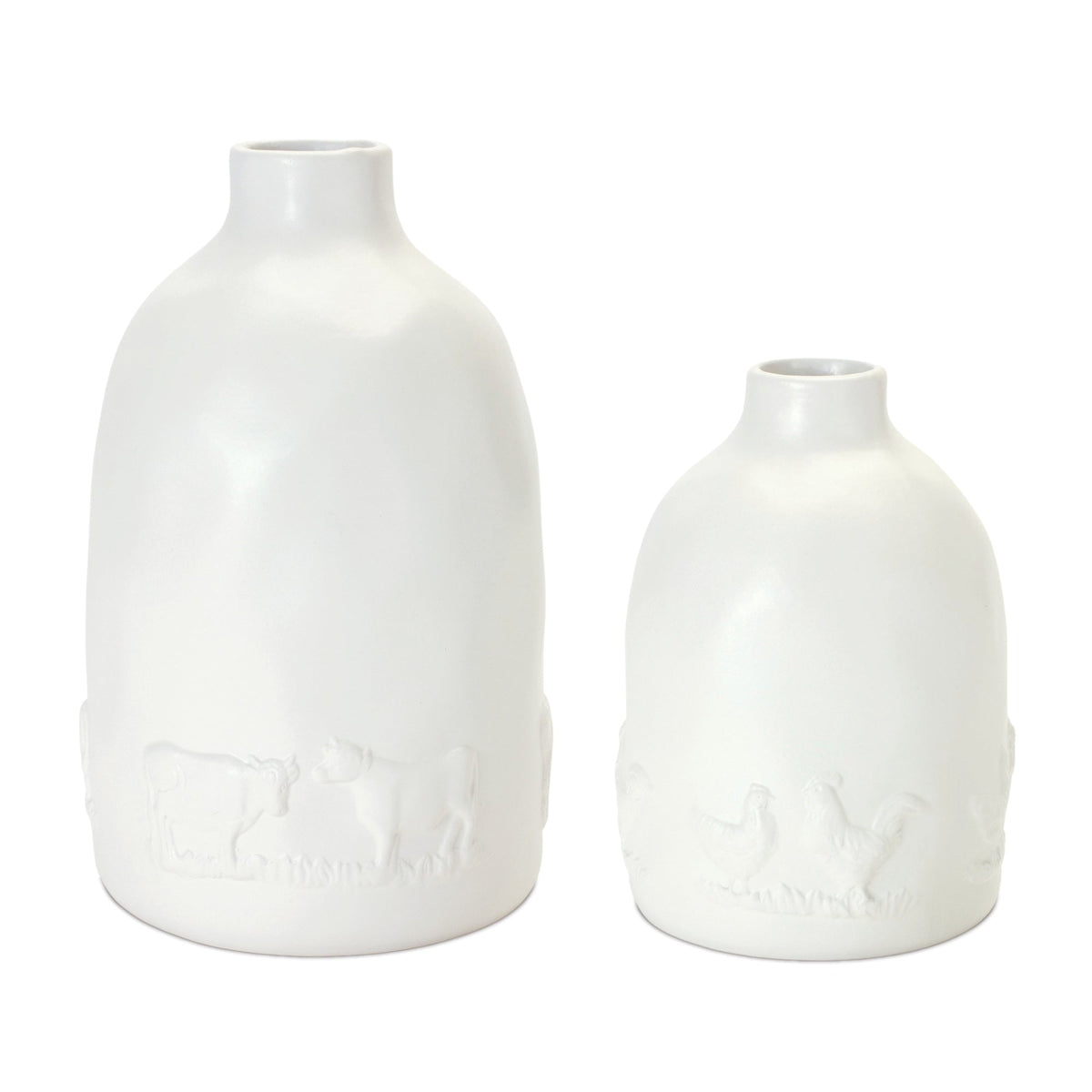 Cows and Chickens Ceramic Farm Animal Vases - Rustic Farmhouse Decor - Set of 2