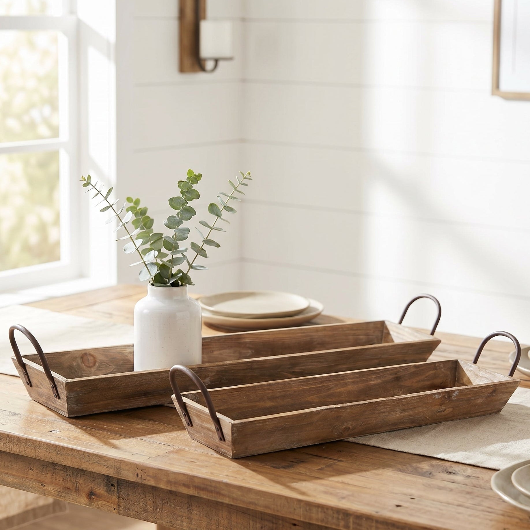 Barnwood Serving Trays with Handles, Farmhouse Decor - Set of 2