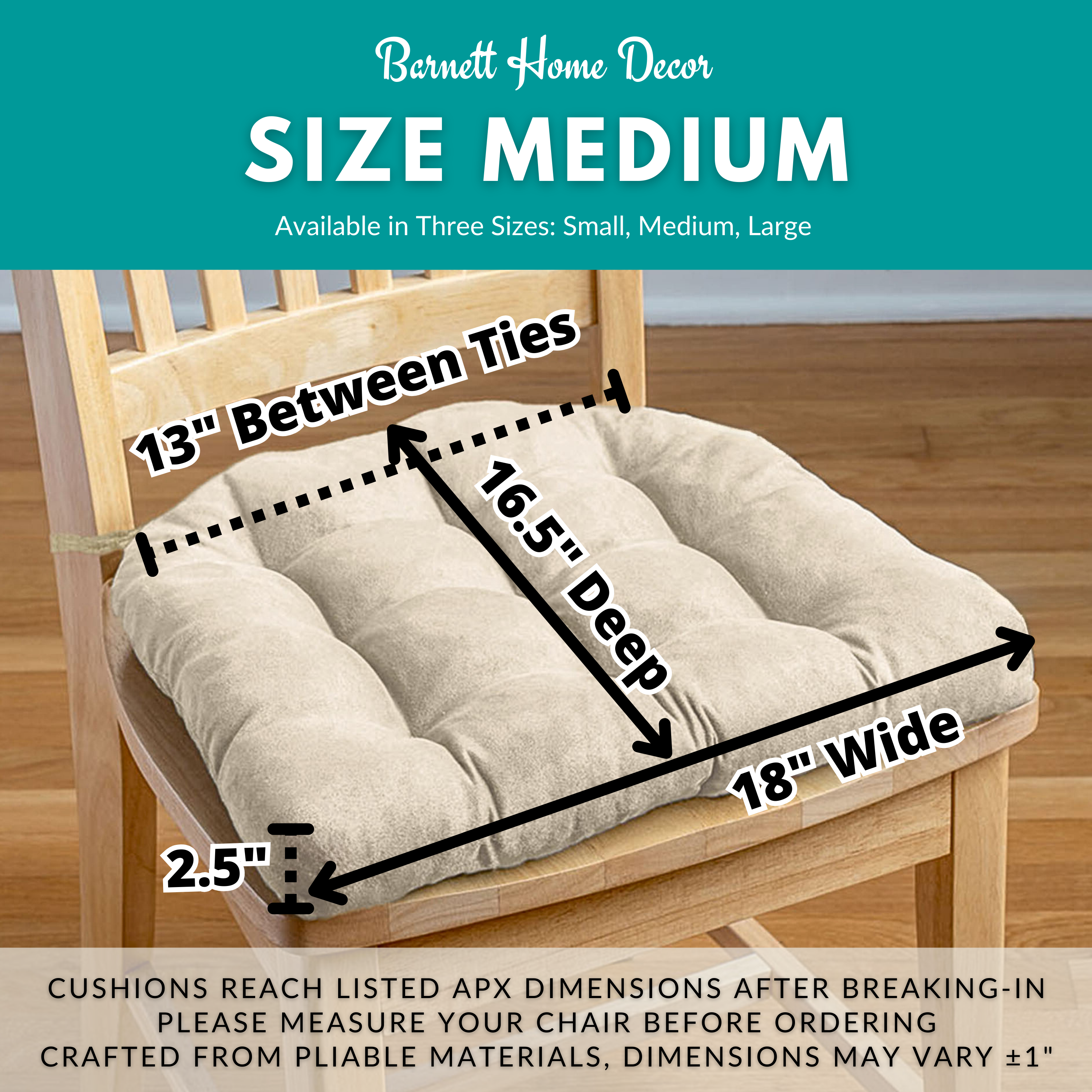 Corduroy Beige Dining Chair Pad- Never Flatten Chair Cushion Taupe