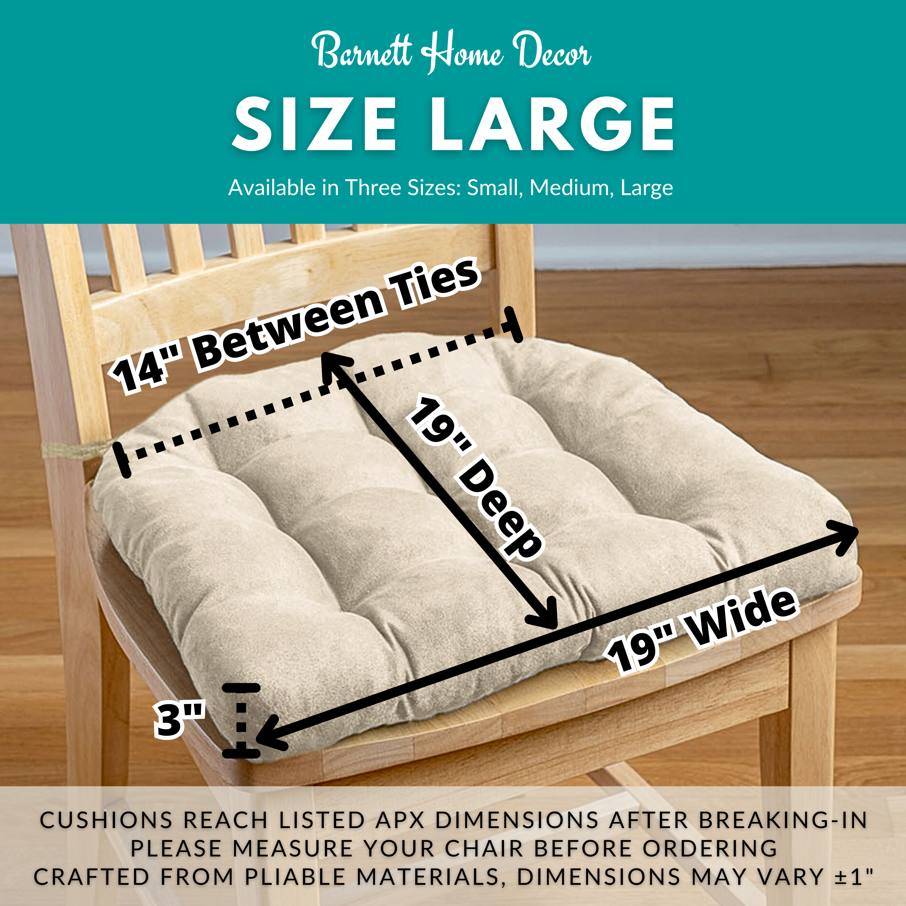 Corduroy Beige Dining Chair Pad- Never Flatten Chair Cushion Taupe