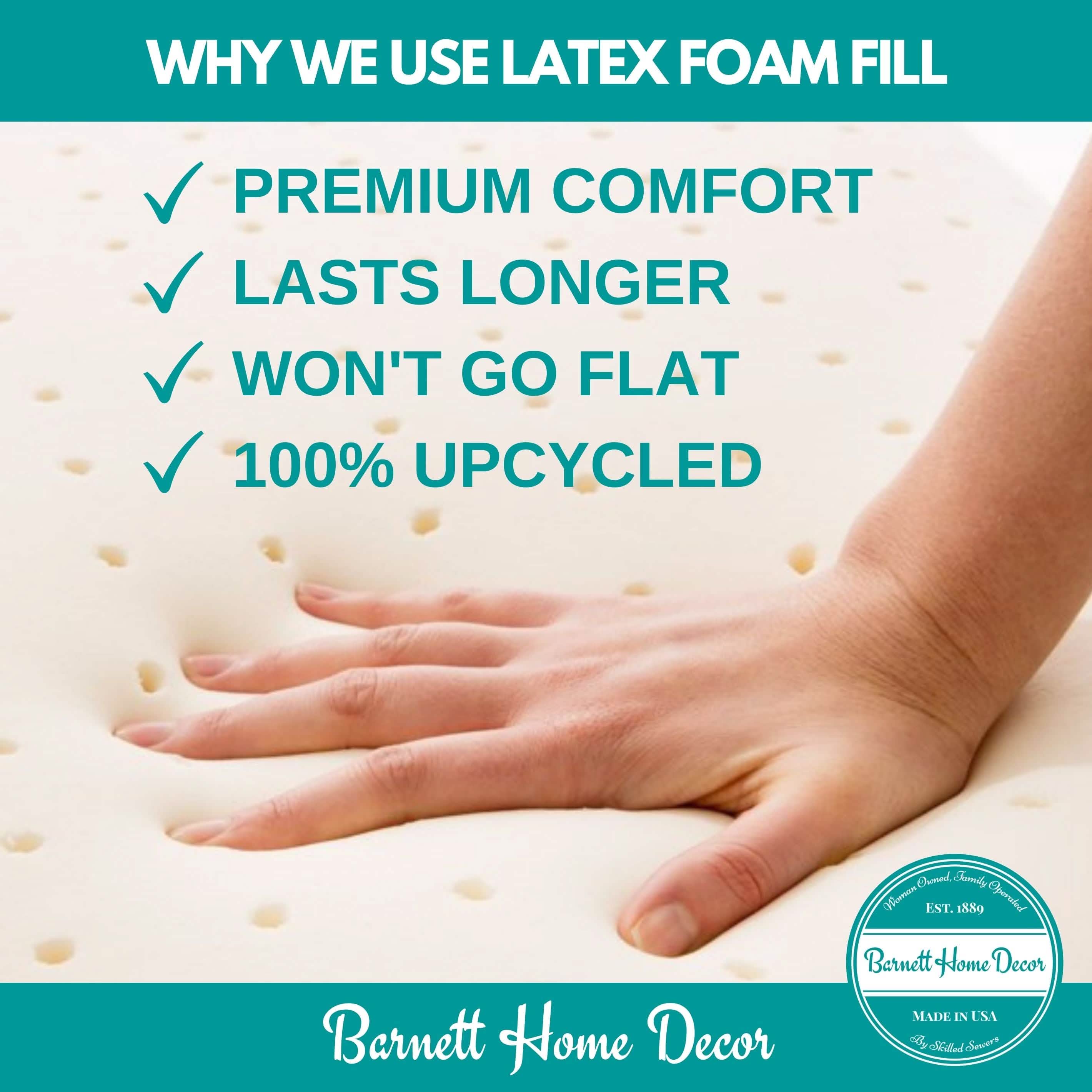 Educational graphic explaining why latex foam fill is used in premium chair cushions