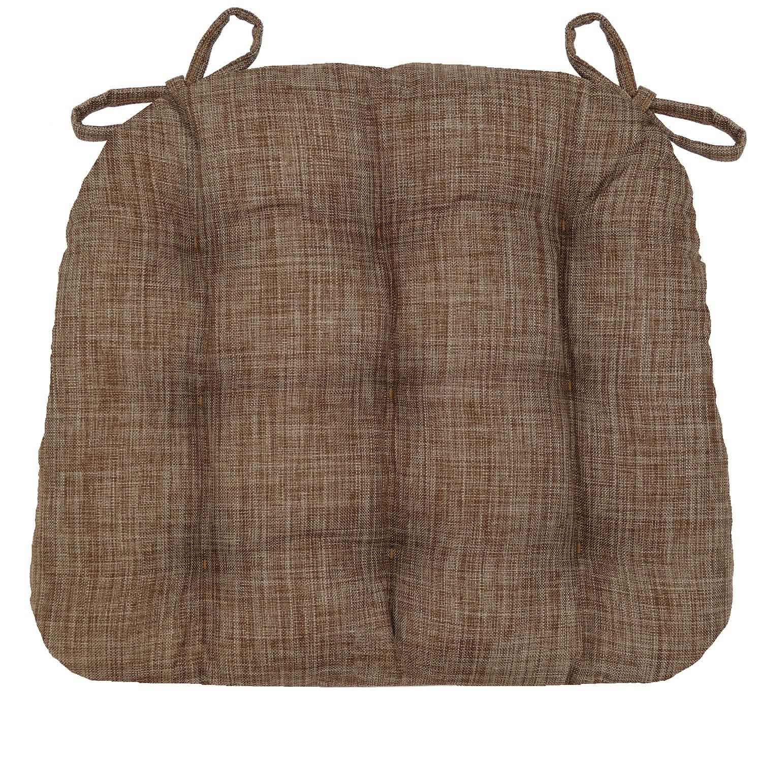 Hayden Pecan dining chair pads with textured linen-look fabric in warm pecan tones
