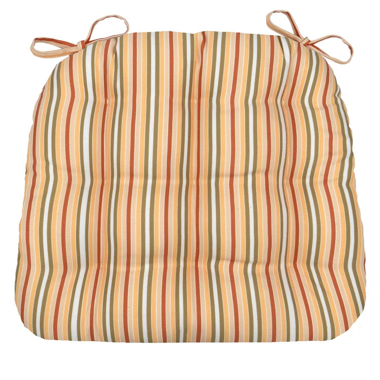 Mimosa stripe dining chair pad with ties in yellow and white stripes - never flatten chair cushion by Barnett Home Decor