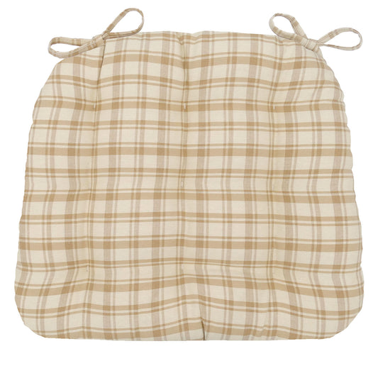 Montgomery Beige Natural Plaid Dining Chair Pads - Never Flatten Chair Cushion Tan