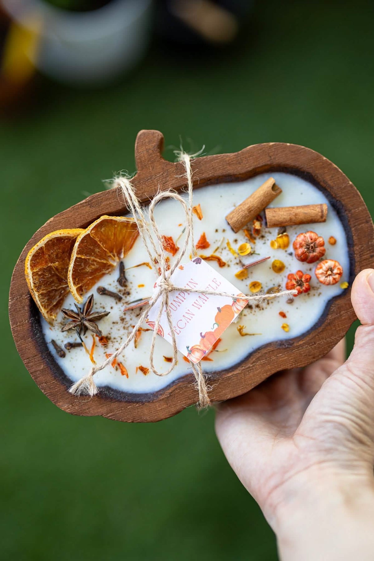Wooden Pumpkin Shape Dough Bowl Candle – Thanksgiving Fall Autumn Decor