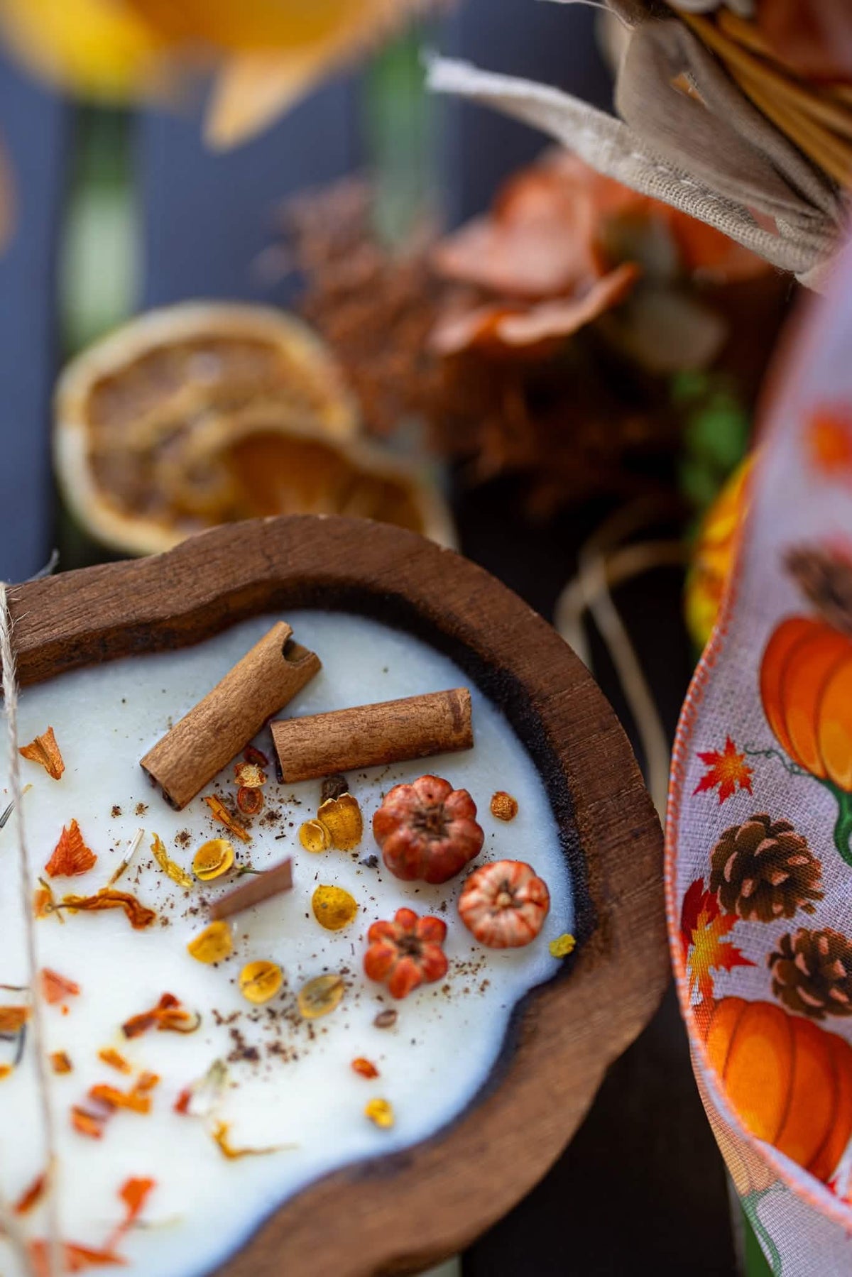 Wooden Pumpkin Shape Dough Bowl Candle – Thanksgiving Fall Autumn Decor