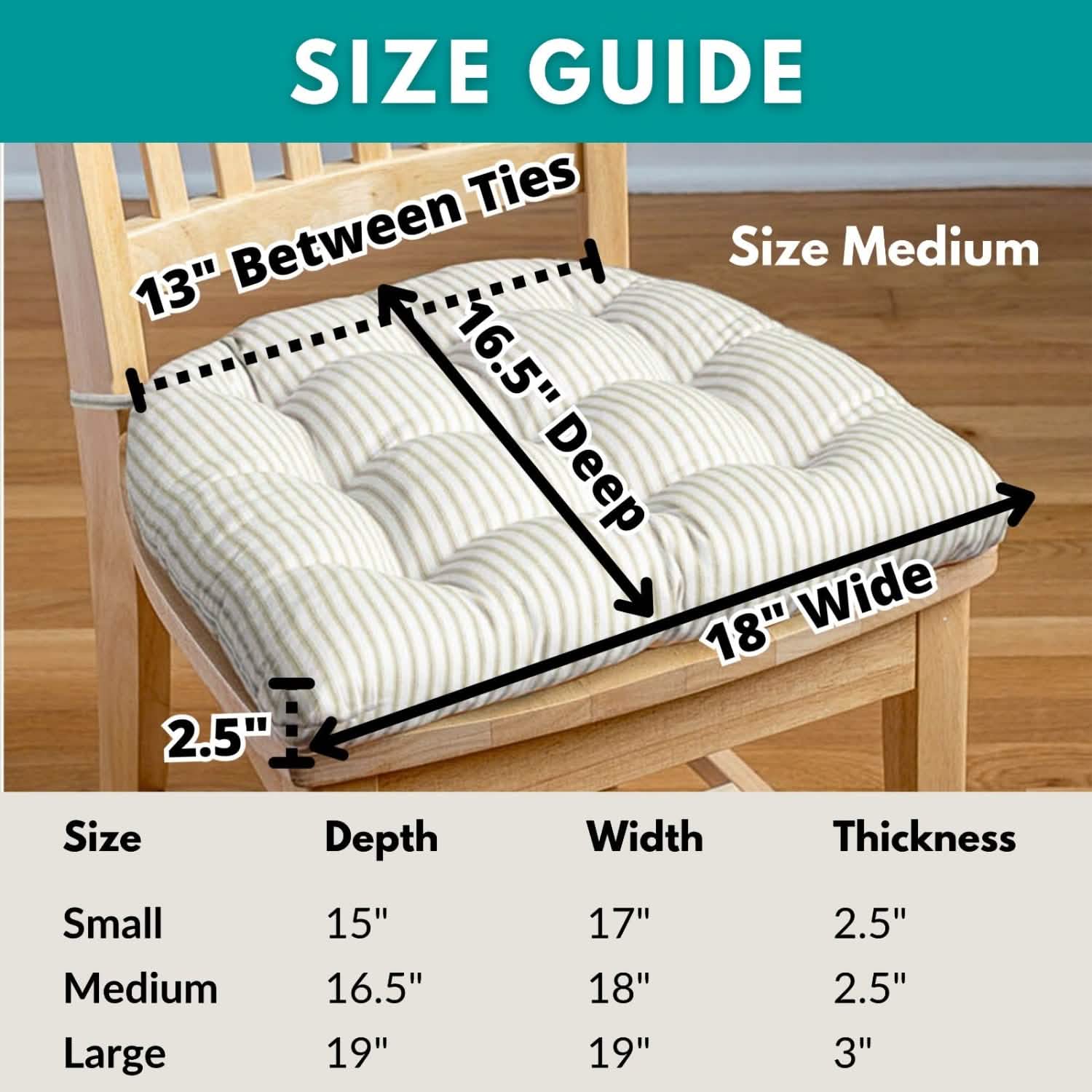 Ticking Stripe Aqua Chair Pad - Reversible, Latex Foam Fill