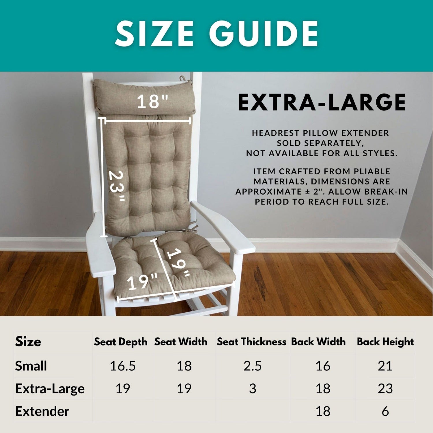 Brisbane Natural Rocking Chair Cushions - Latex Foam Fill