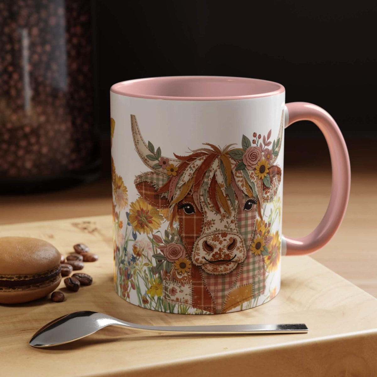 Highland Cow Floral Coffee Mug - Dishwasher Safe - Patchwork Cottage Style