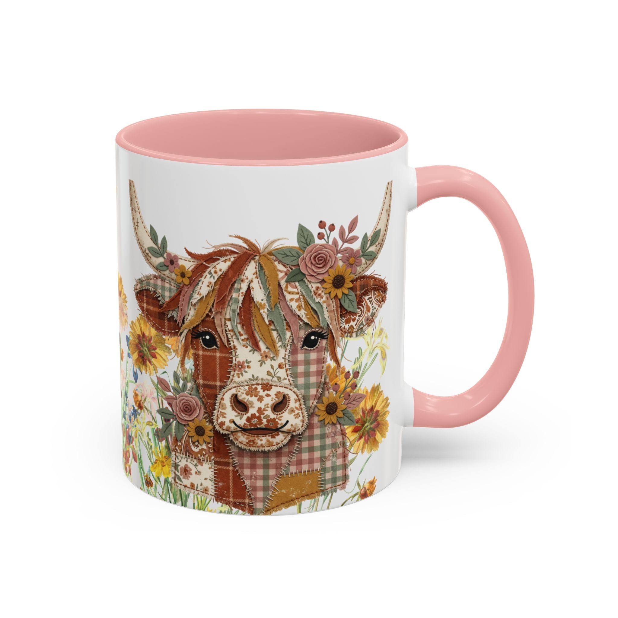 Highland Cow Floral Coffee Mug - Dishwasher Safe - Patchwork Cottage Style