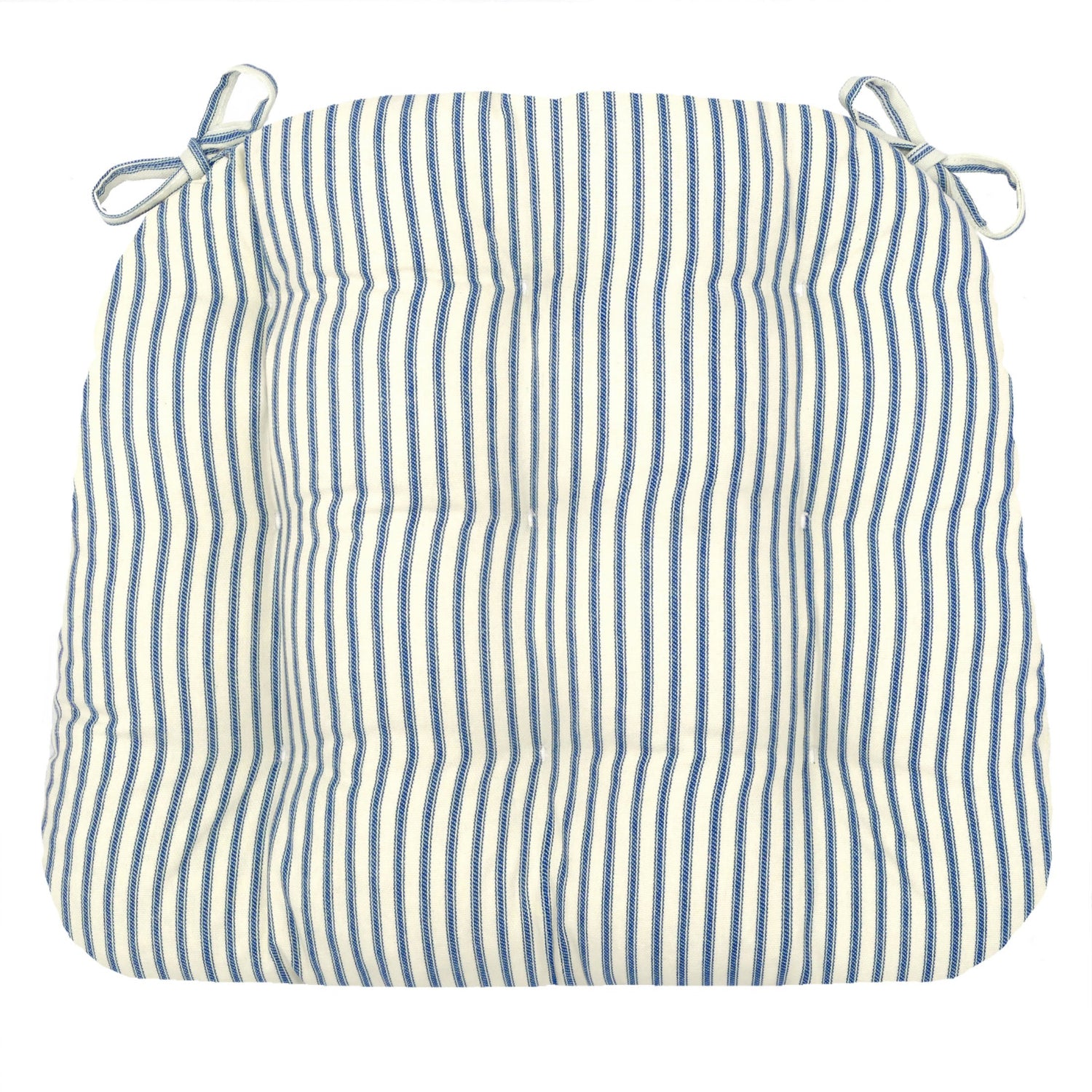 Ticking Stripe Navy Blue Dining Chair Pads - Barnett Home Decor - Navy Blue & White - Light Blue - Striped