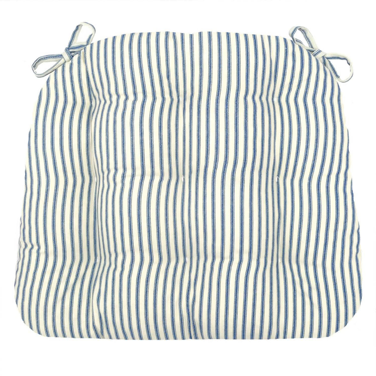 Ticking Stripe Navy Blue Dining Chair Pads - Barnett Home Decor - Navy Blue & White - Light Blue - Striped