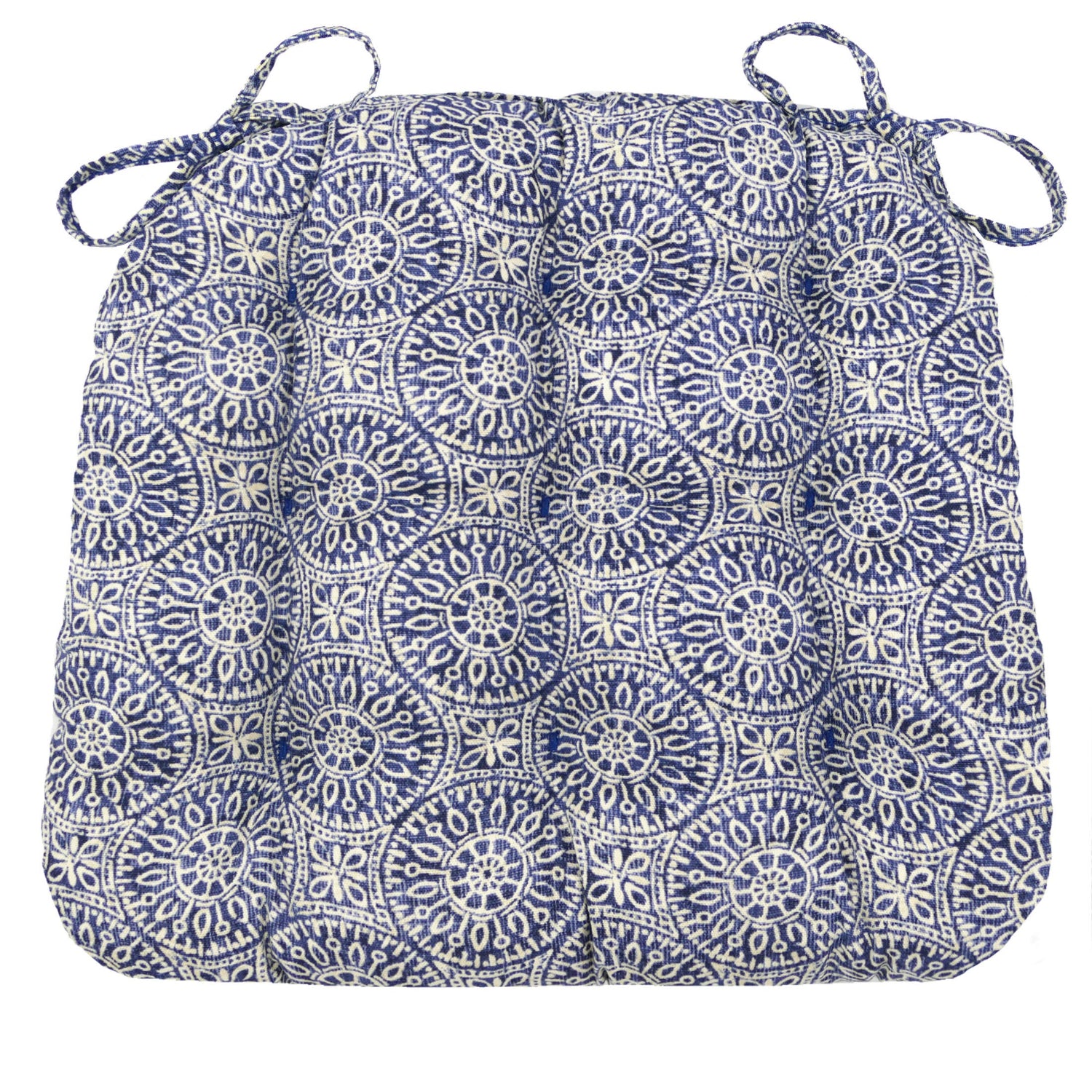 Tibet Blue Dining Chair Cushions - Barnett Home Decor - Blue & White - Mandalas