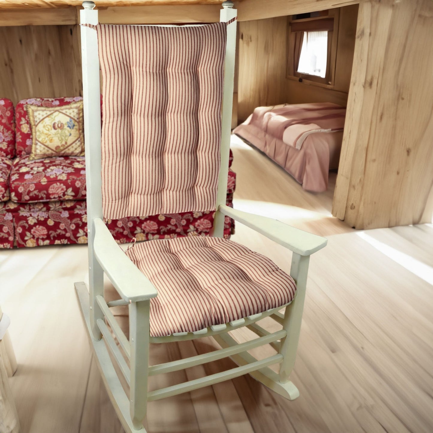 Ticking Stripe Berlin Red Rocking Chair Cushion Set - Flash Sale