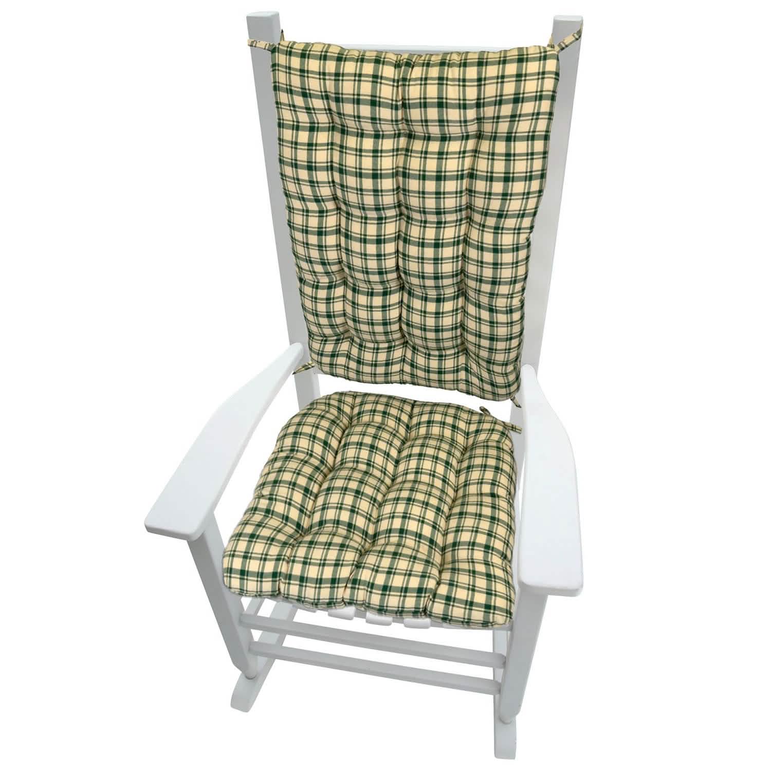Montgomery Green Plaid Rocking Chair Cushions - Never Flatten Rocker Chair Cushion