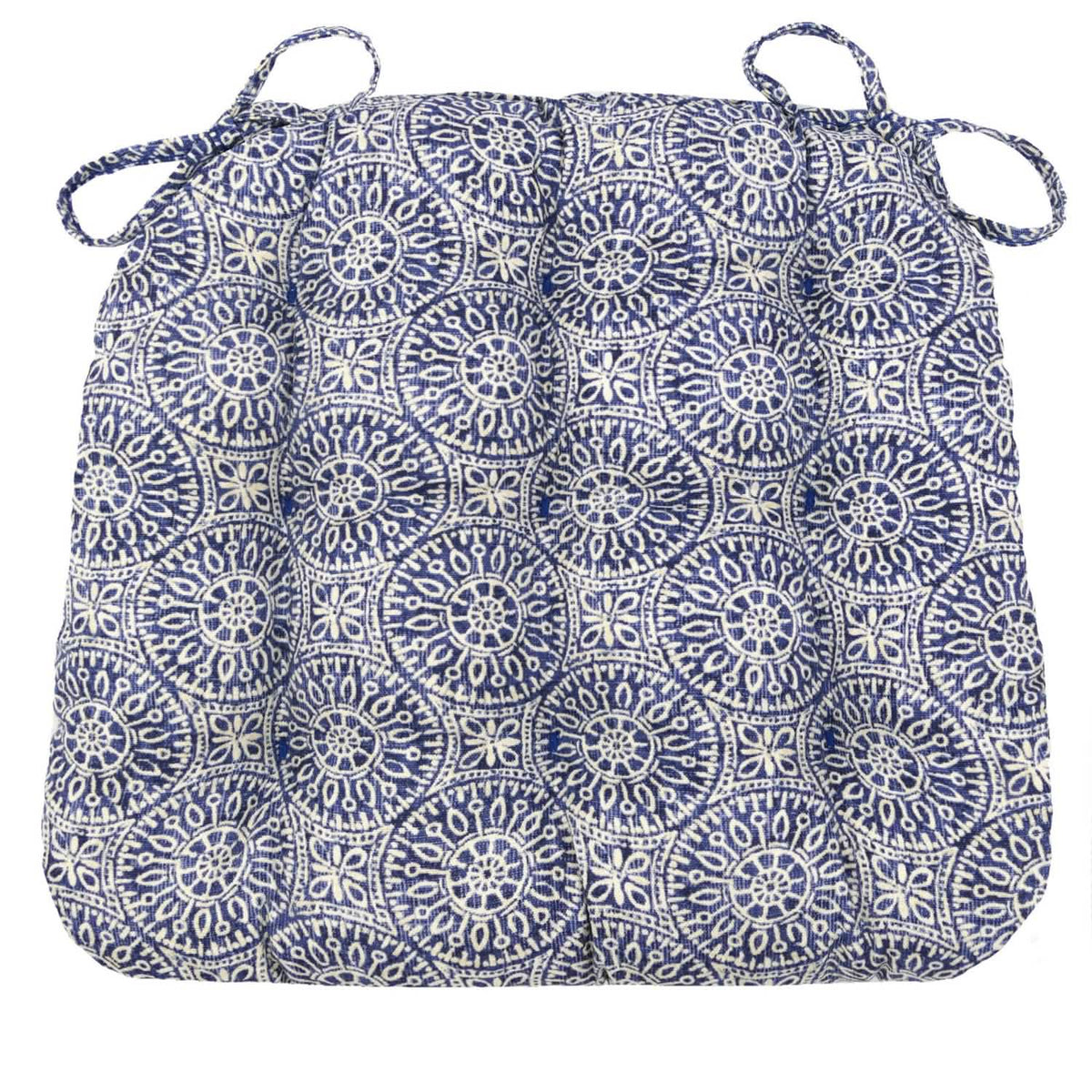 Tibet Blue Dining Chair Cushions - Barnett Home Decor - Blue & White - Mandalas