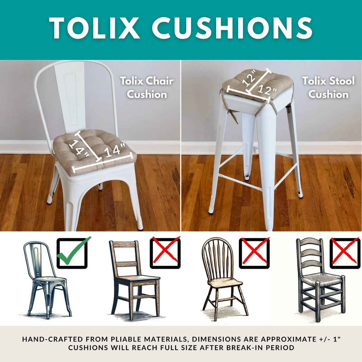 Ticking Stripe Blue Square Industrial Bar Stool Cushion - 12" Tolix Stool Pad - Made in USA