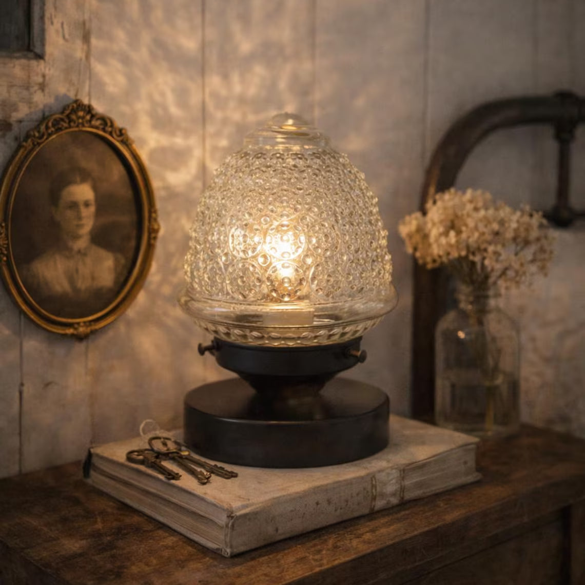 Antique Glass Table Lamp Light Fixture