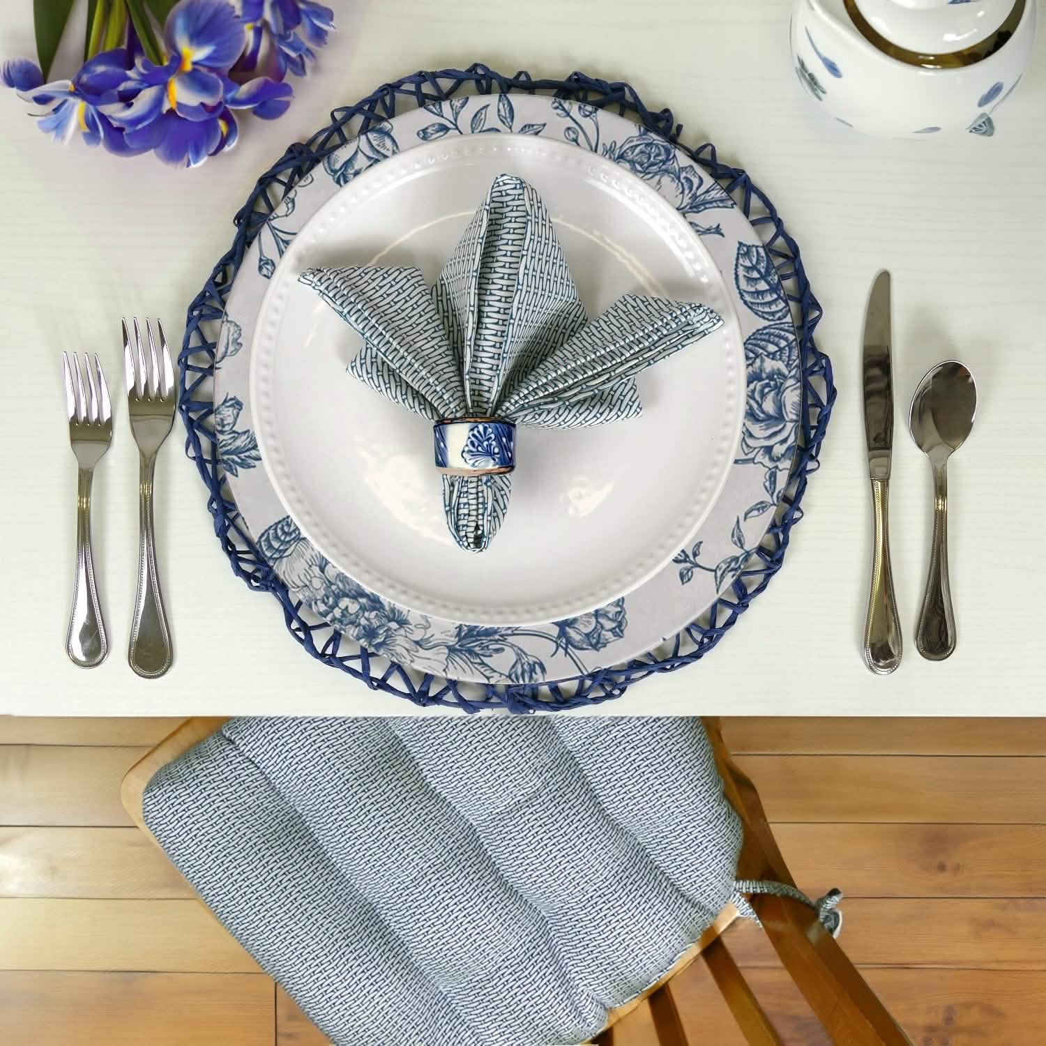 Basketweave Blue Cloth Napkins Set of 4 or Set of 8