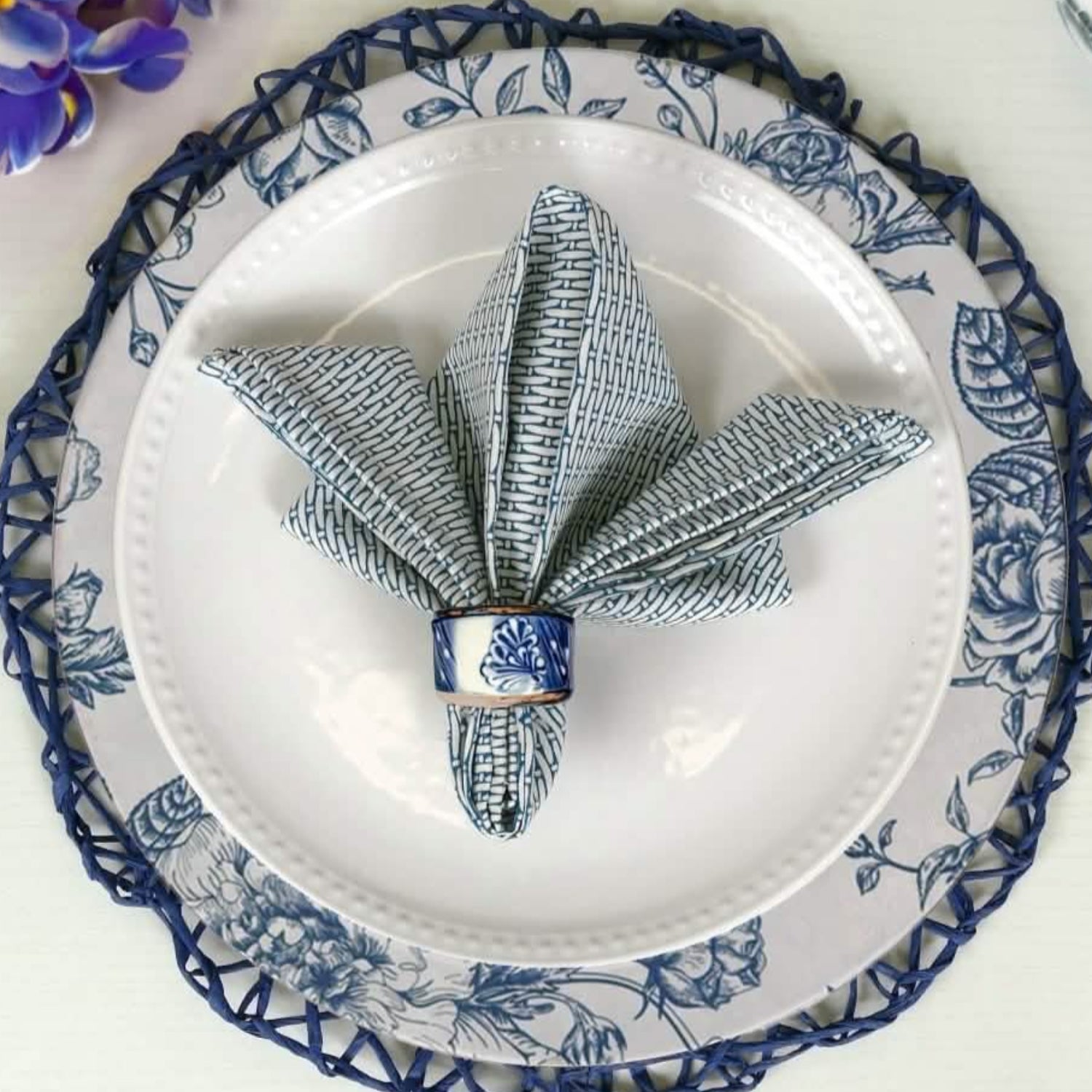 Basketweave Blue Cloth Napkins Set of 4