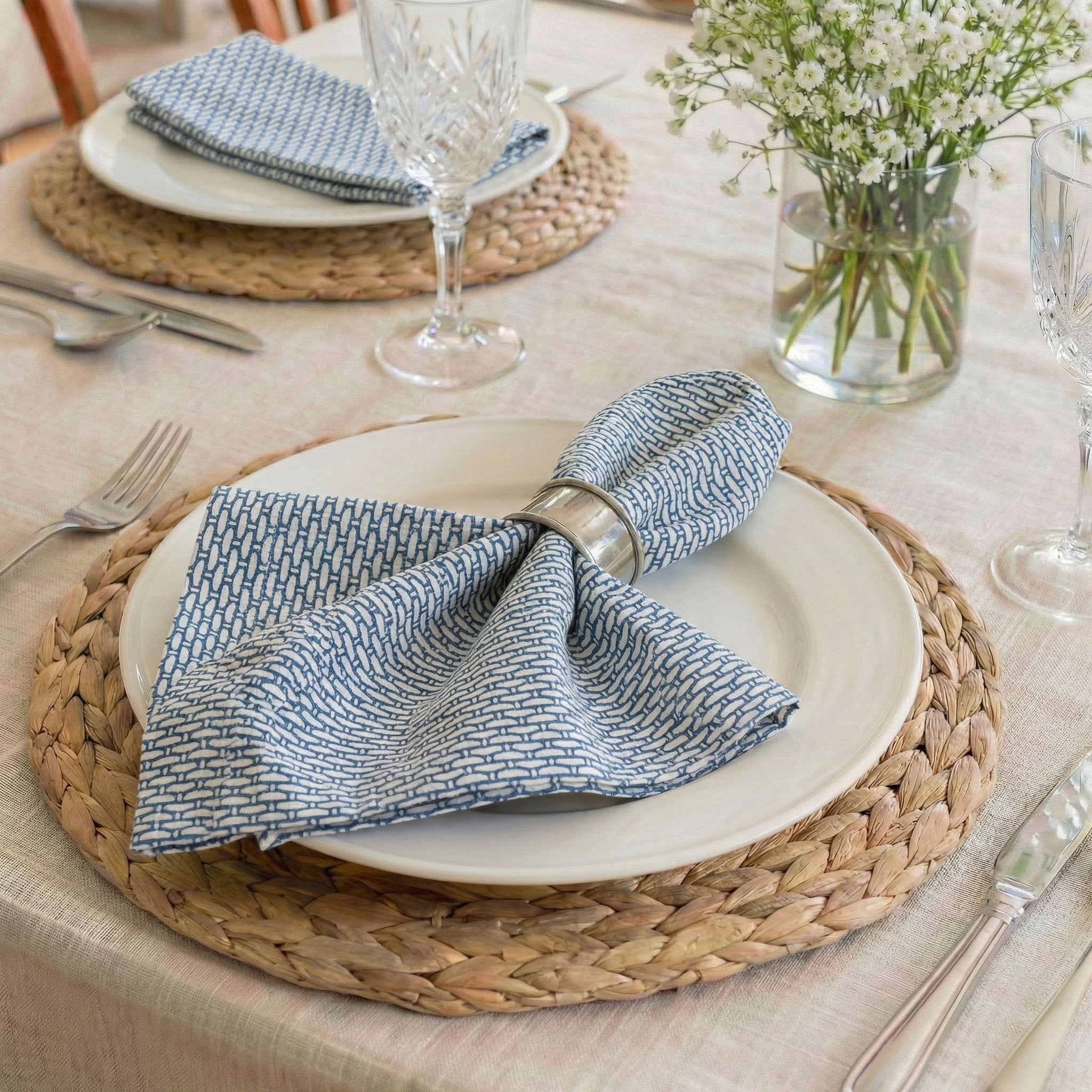 Basketweave Blue Cloth Napkins Set of 4 or Set of 8