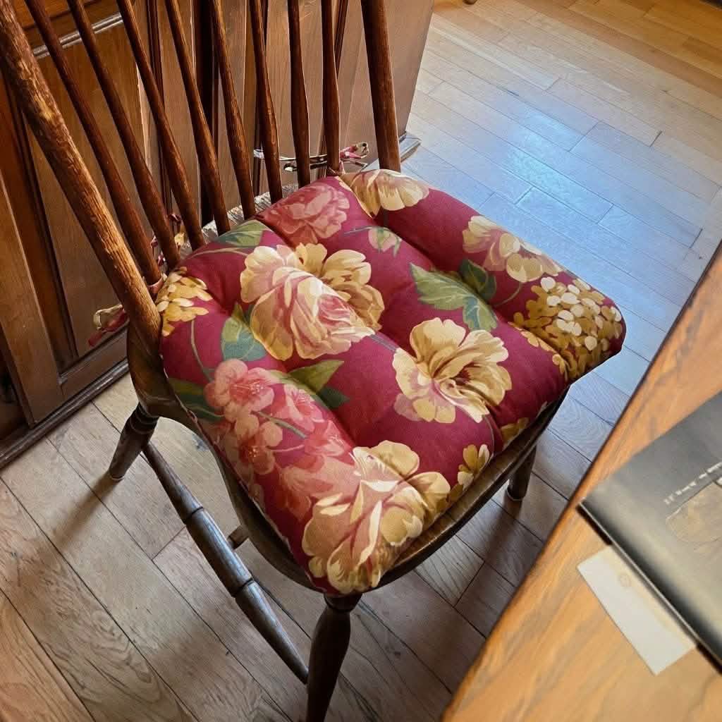 Bethanne Red Floral Dining Chair Cushions - Never Flatten Chair Cushion