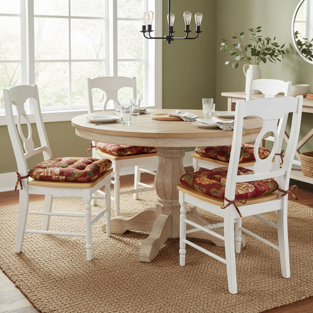 Bethanne Red Floral Dining Chair Cushions - Never Flatten Chair Cushion