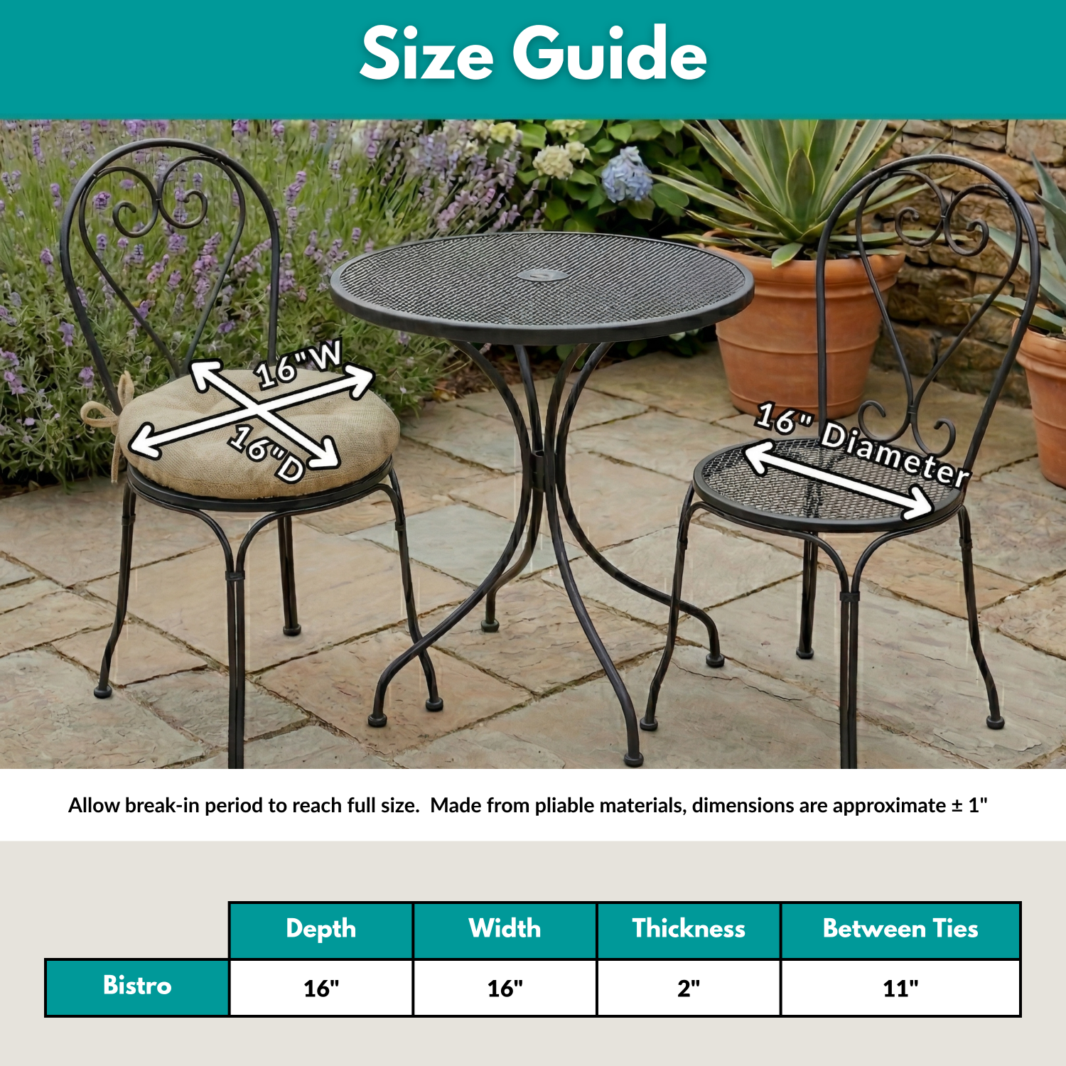 Bistro Chair Cushion - Fulton Aqua - 16" Round Chair Cushion - Indoor / Outdoor