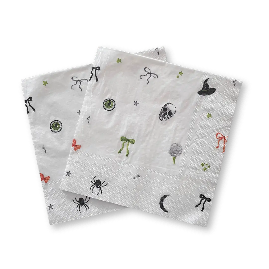 Halloween Patterned Disposable Paper Napkins -24pcs - Skull, Witch Hat, Spider
